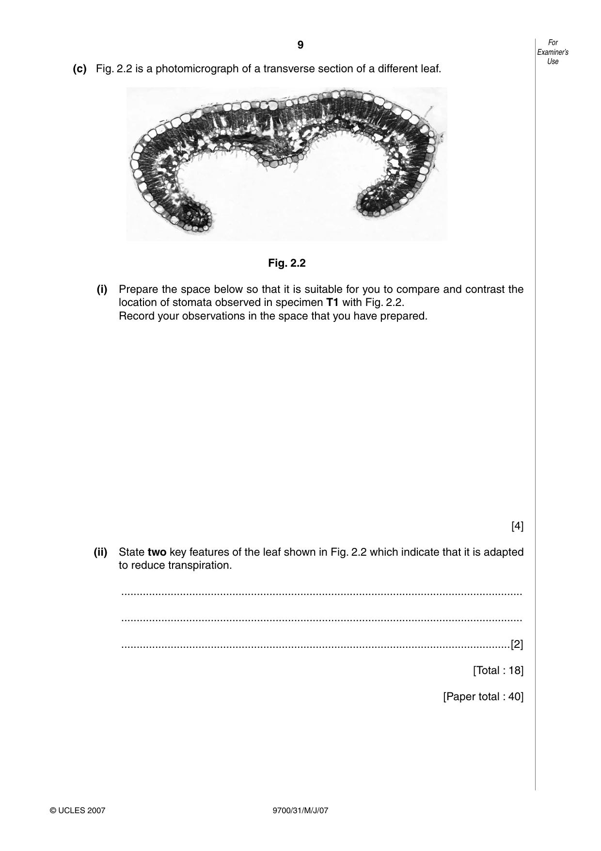 Cambridge A Level Biology 9700 2007 May/June Paper 3 · Variant 1 question paper, page 9 of 12