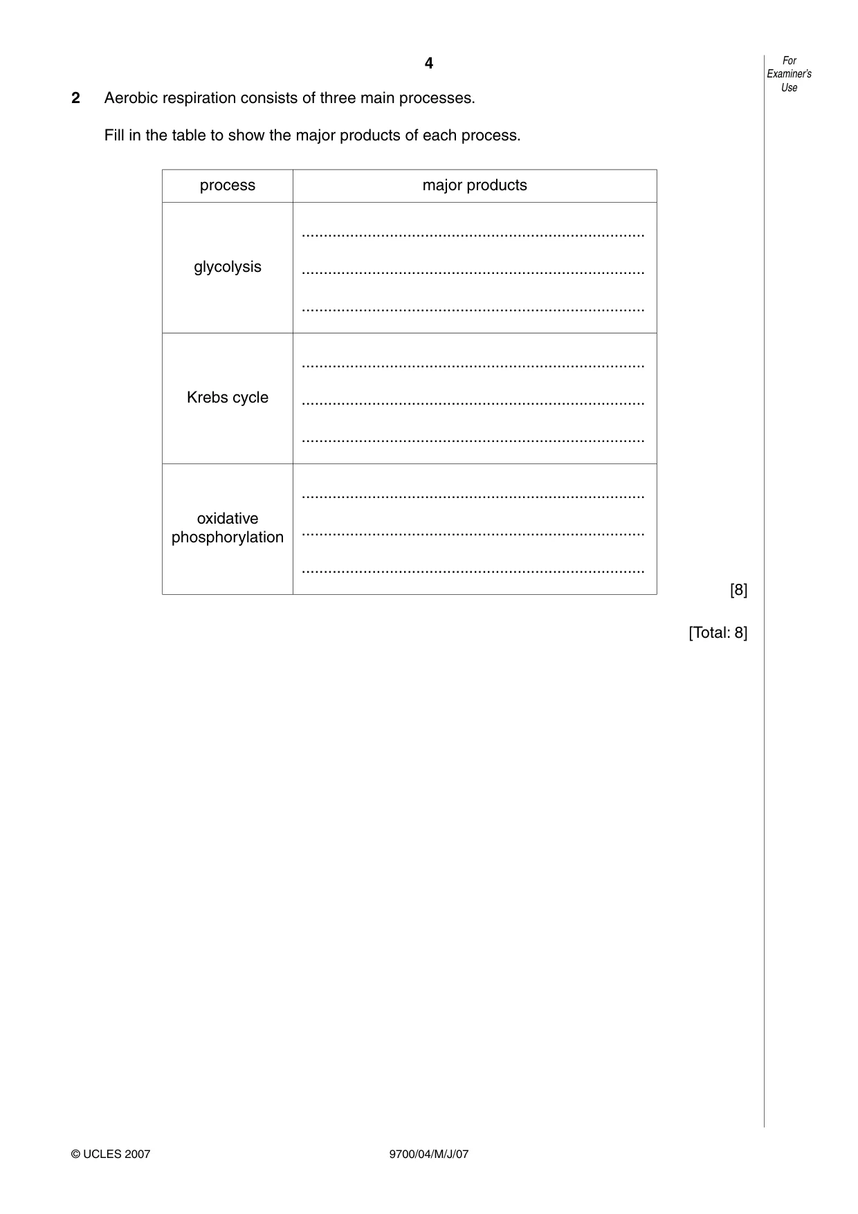 Cambridge A Level Biology 9700 2007 May/June Paper 4 · Variant 1 question paper, page 4 of 24