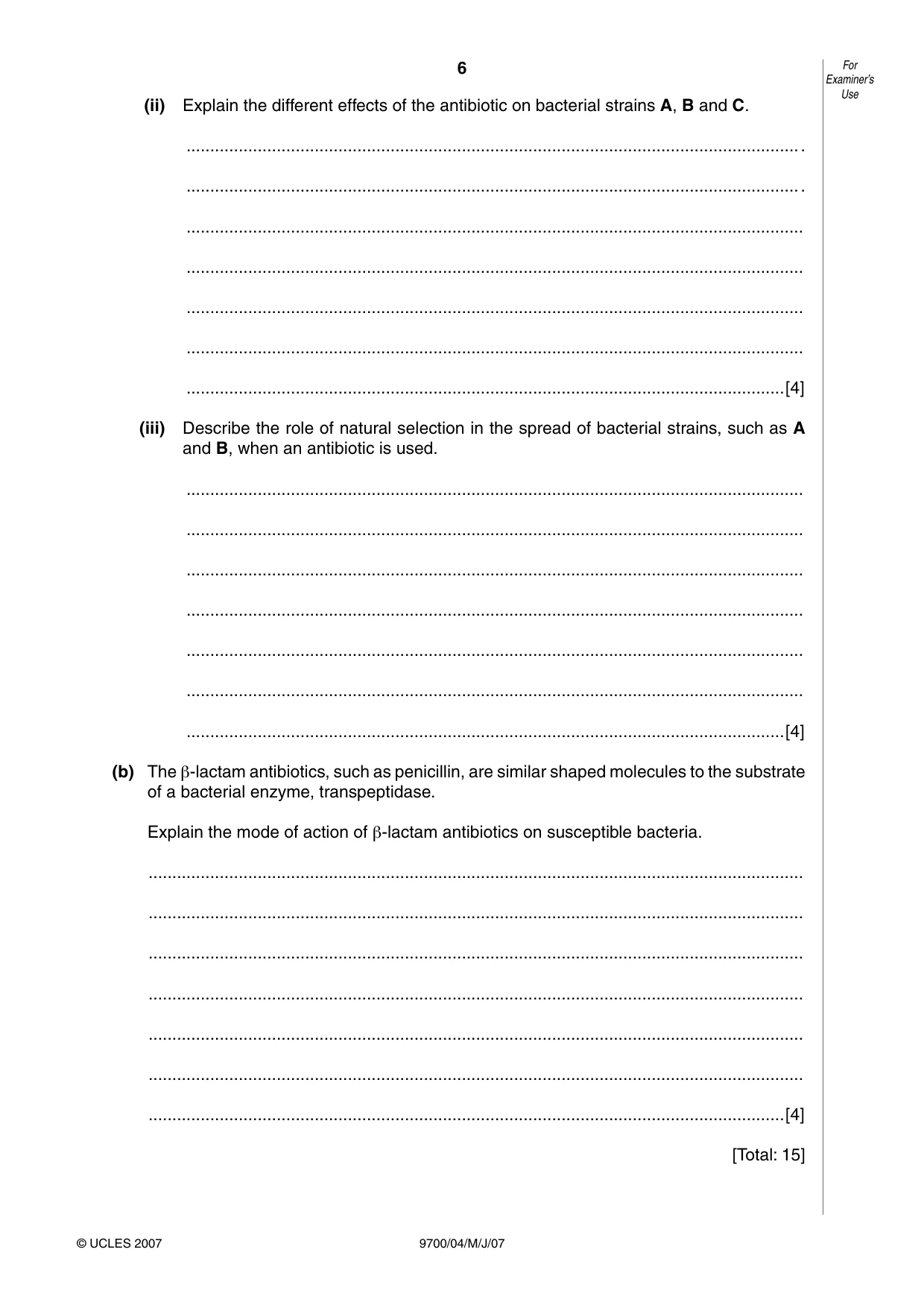 Cambridge A Level Biology 9700 2007 May/June Paper 4 · Variant 1 question paper, page 6 of 24