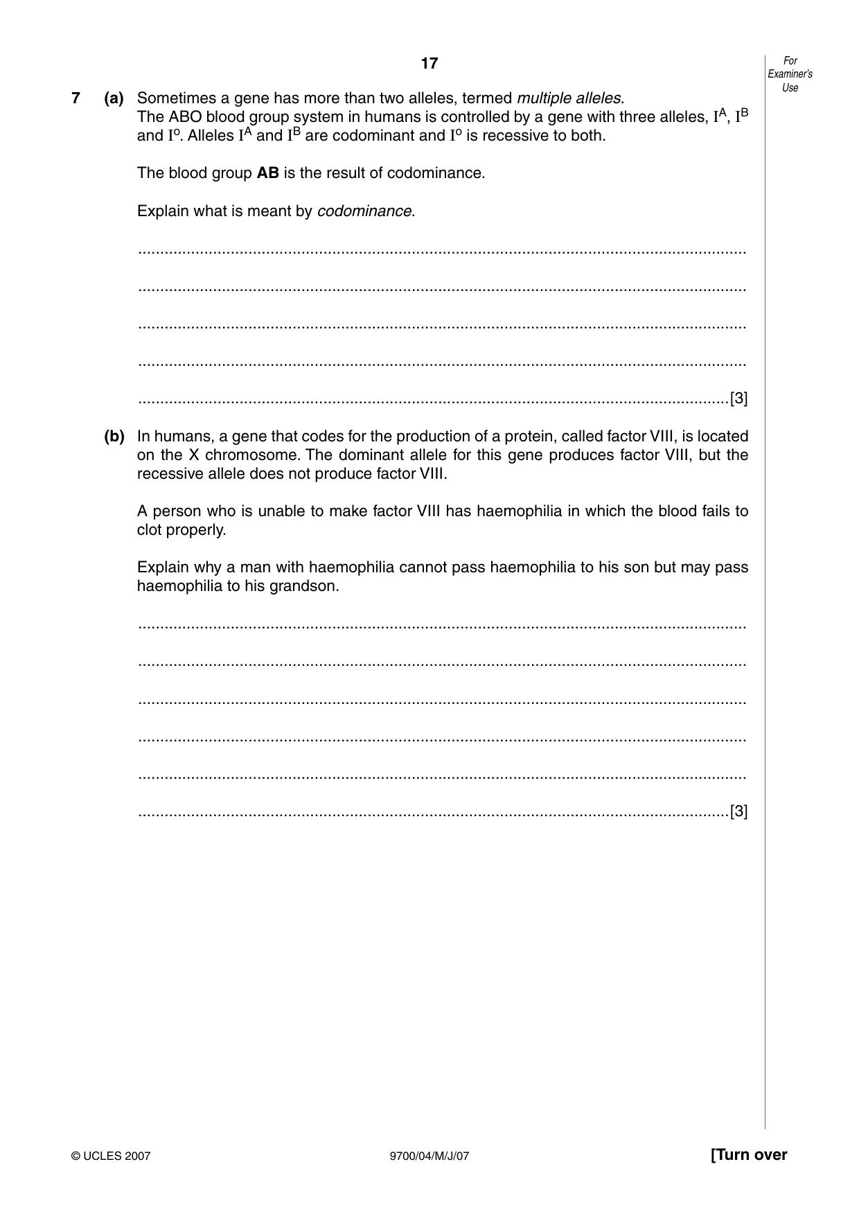 Cambridge A Level Biology 9700 2007 May/June Paper 4 · Variant 1 question paper, page 17 of 24
