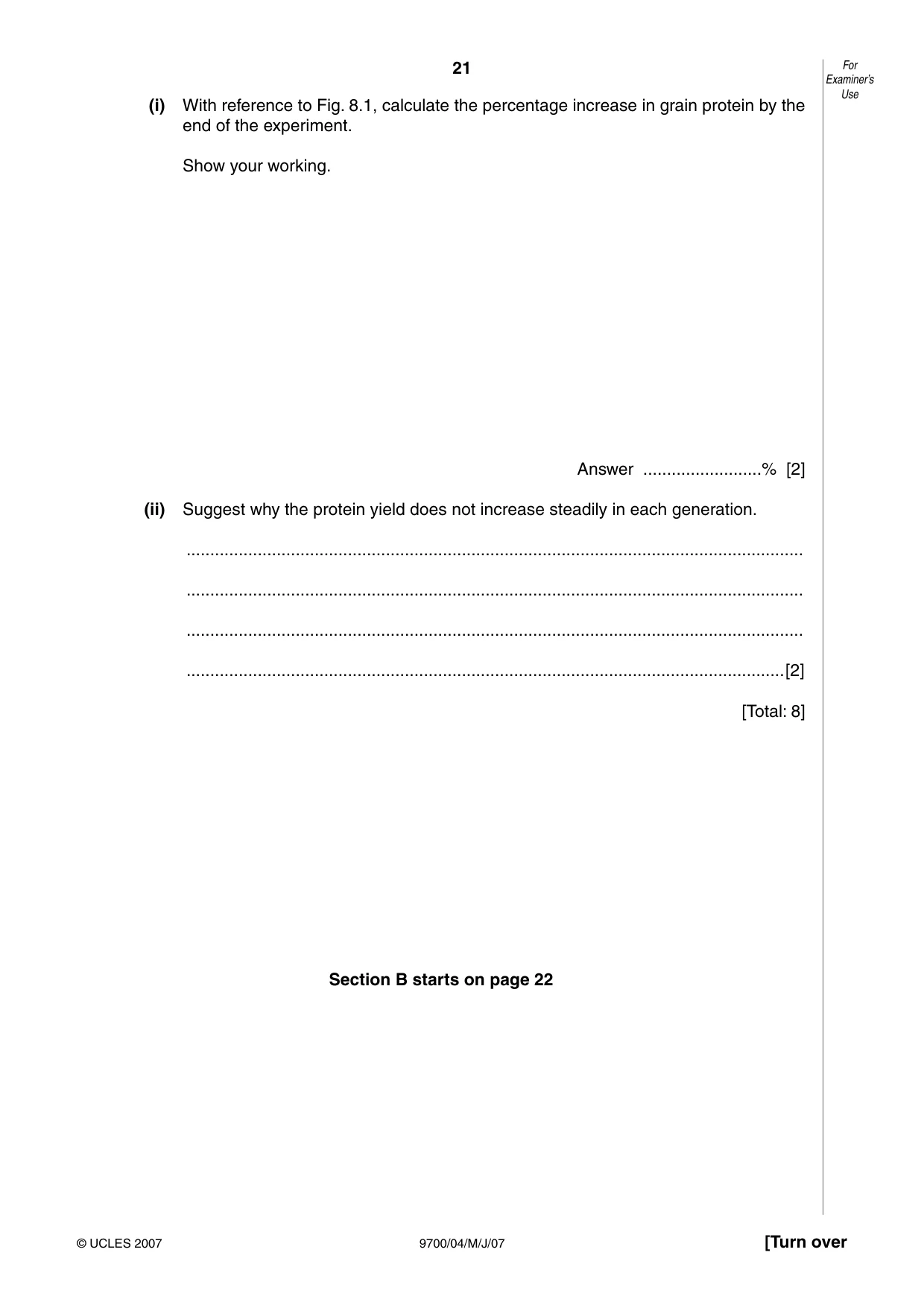 Cambridge A Level Biology 9700 2007 May/June Paper 4 · Variant 1 question paper, page 21 of 24
