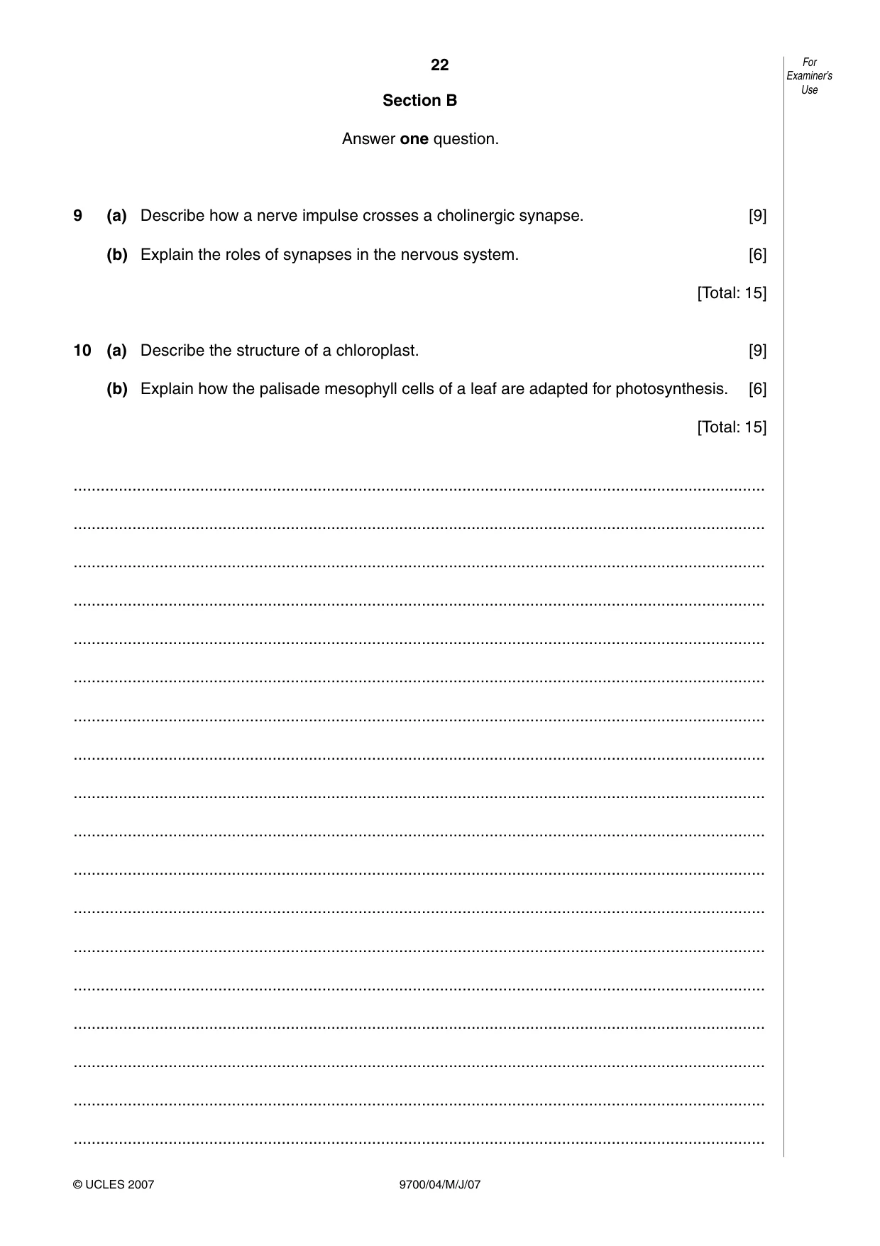 Cambridge A Level Biology 9700 2007 May/June Paper 4 · Variant 1 question paper, page 22 of 24