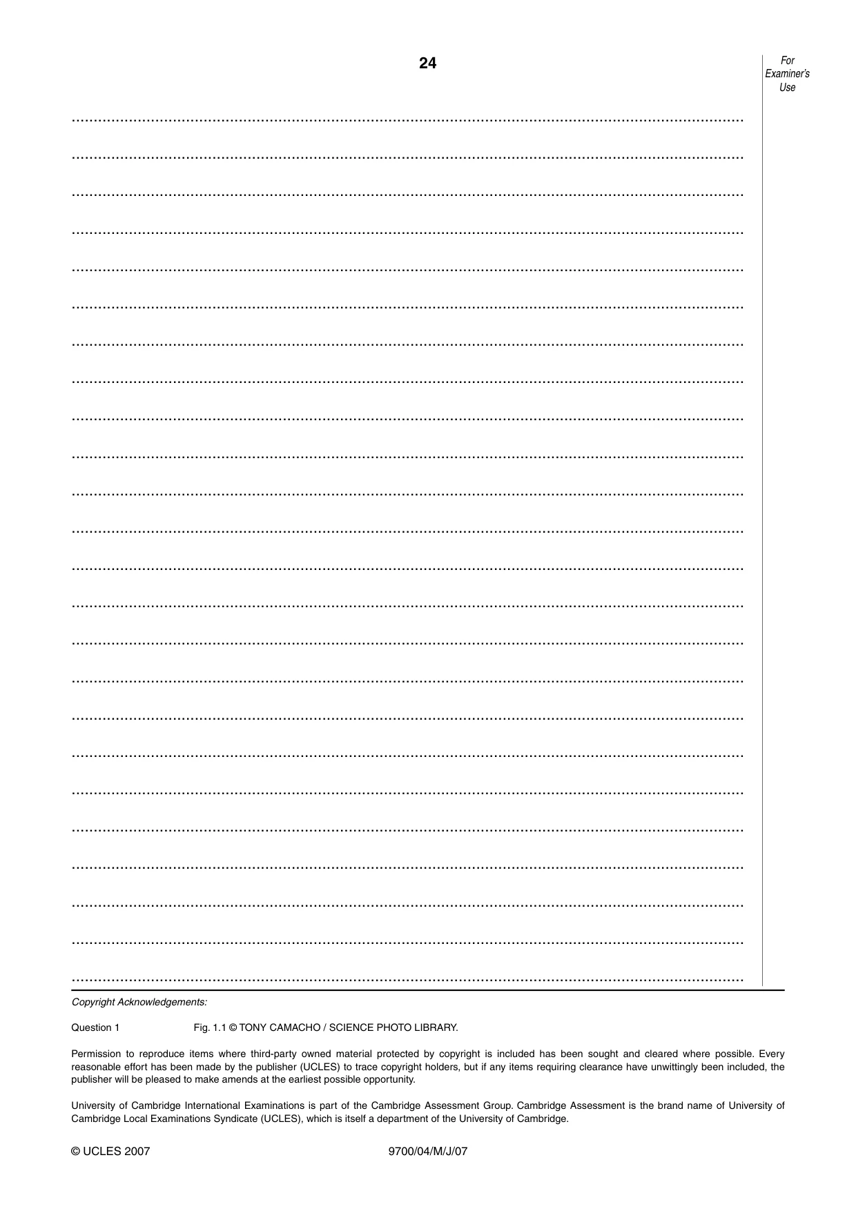 Cambridge A Level Biology 9700 2007 May/June Paper 4 · Variant 1 question paper, page 24 of 24