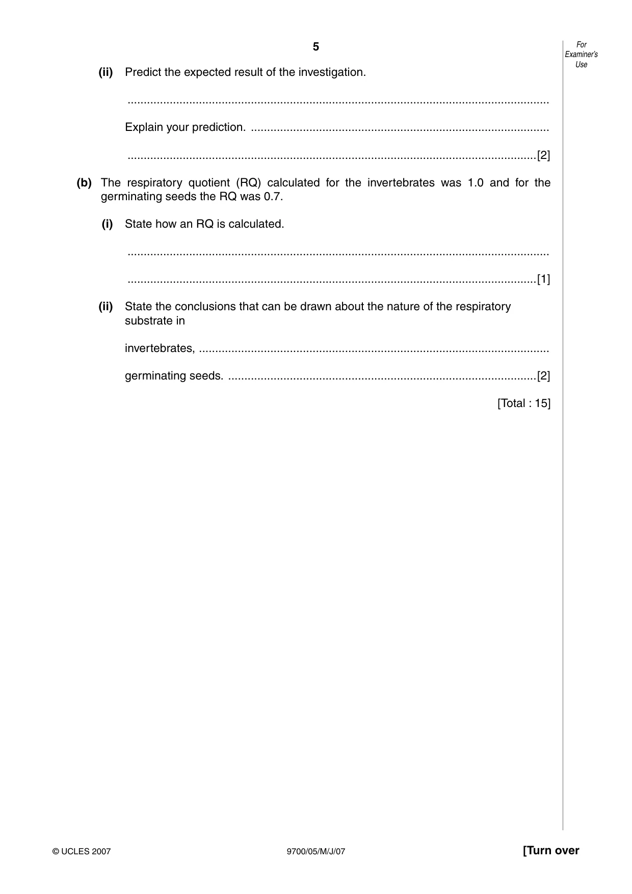 Cambridge A Level Biology 9700 2007 May/June Paper 5 · Variant 1 question paper, page 5 of 8