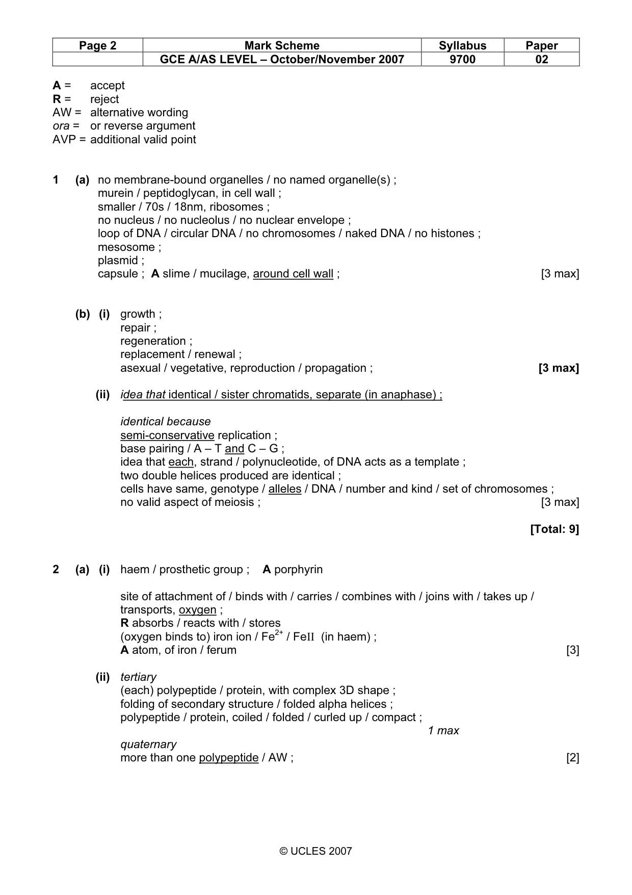 Mark scheme, page 2 of 5
