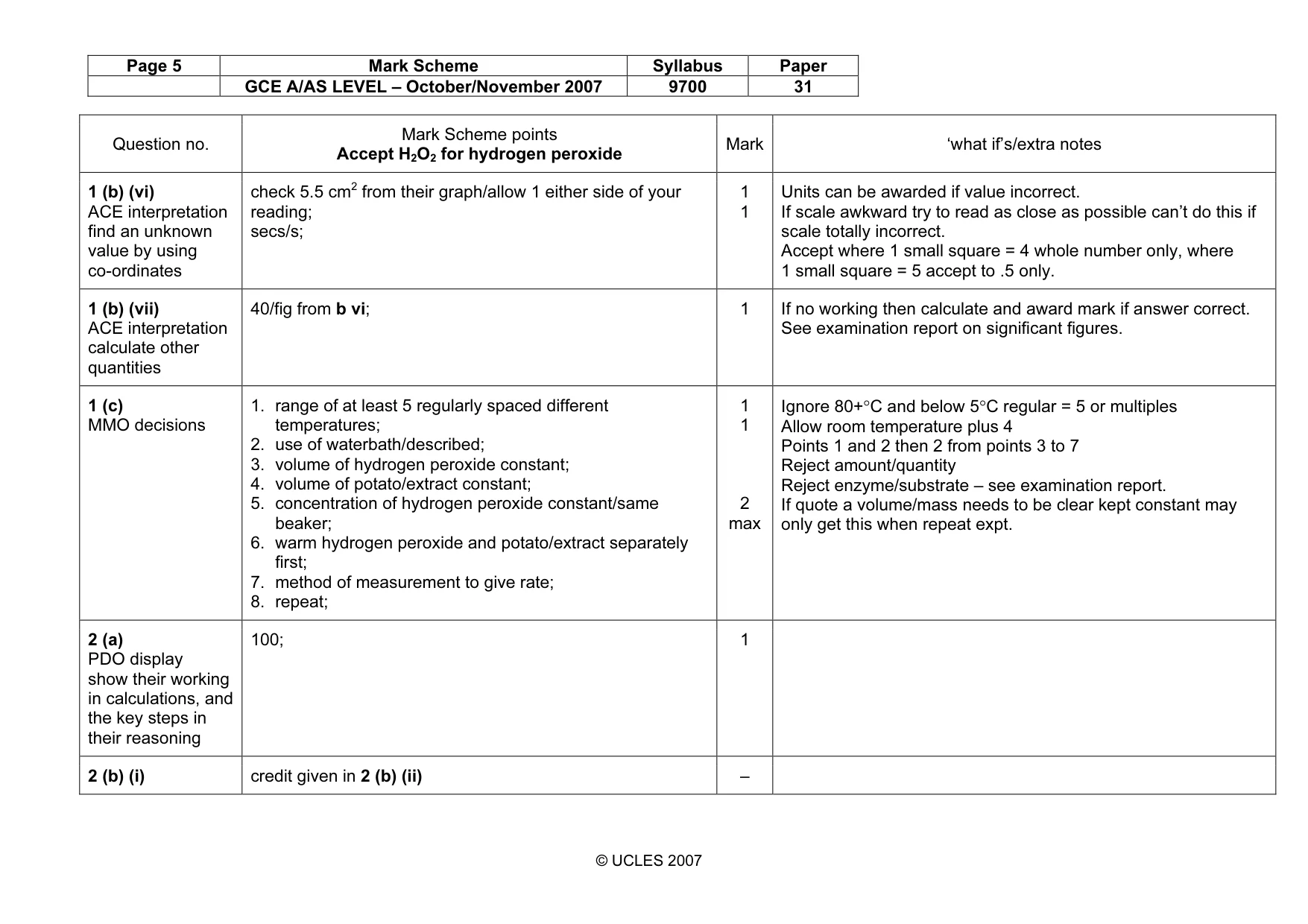 Mark scheme, page 5 of 9