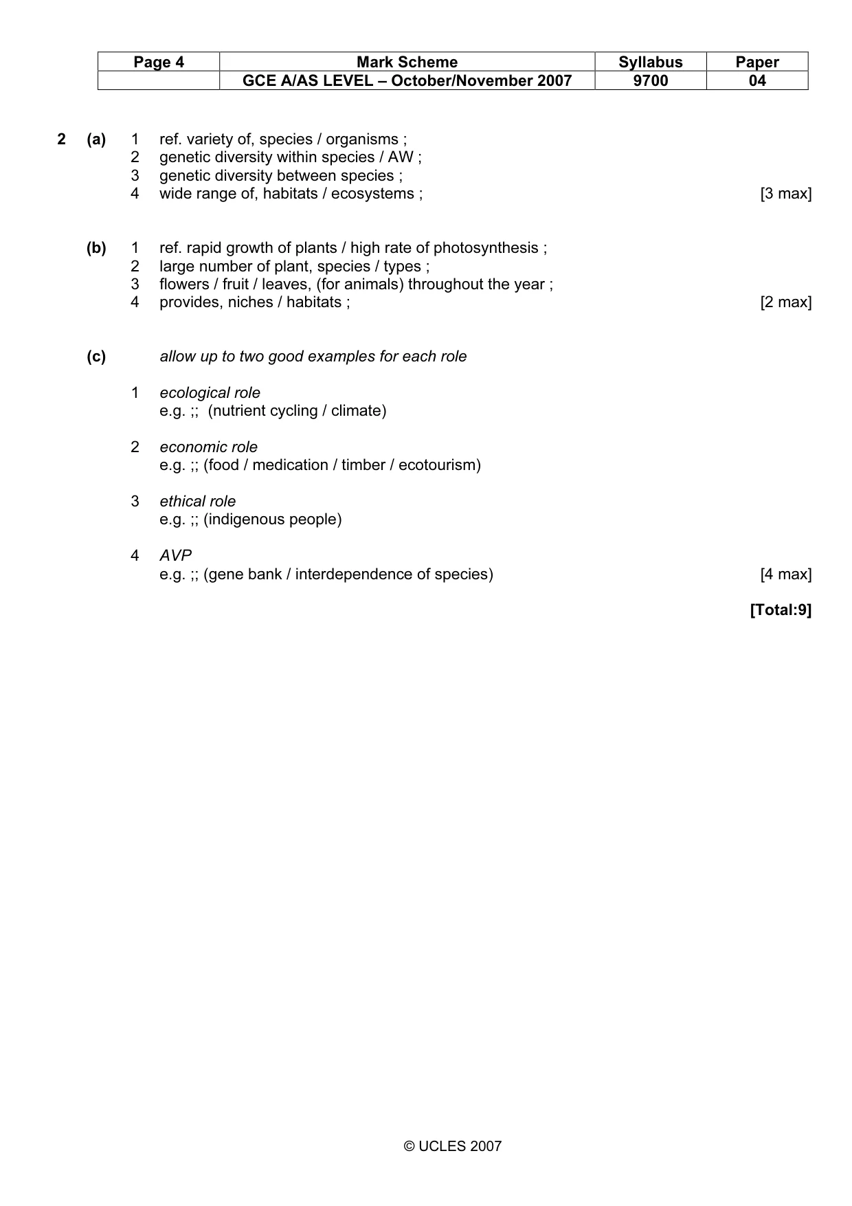 Mark scheme, page 3 of 9