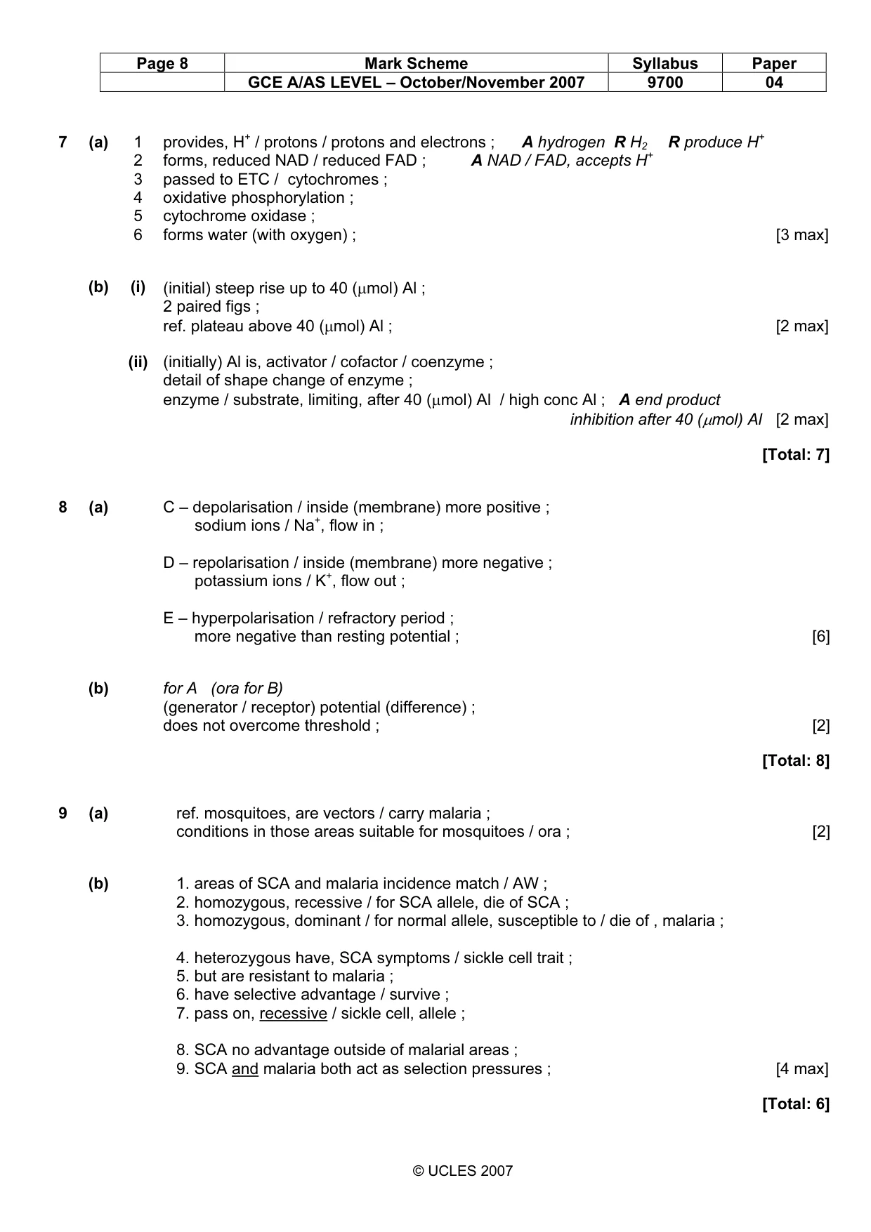 Mark scheme, page 7 of 9