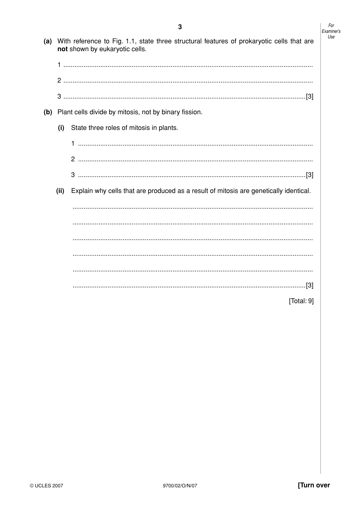 Cambridge A Level Biology 9700 2007 Oct/Nov Paper 2 · Variant 1 question paper, page 3 of 16