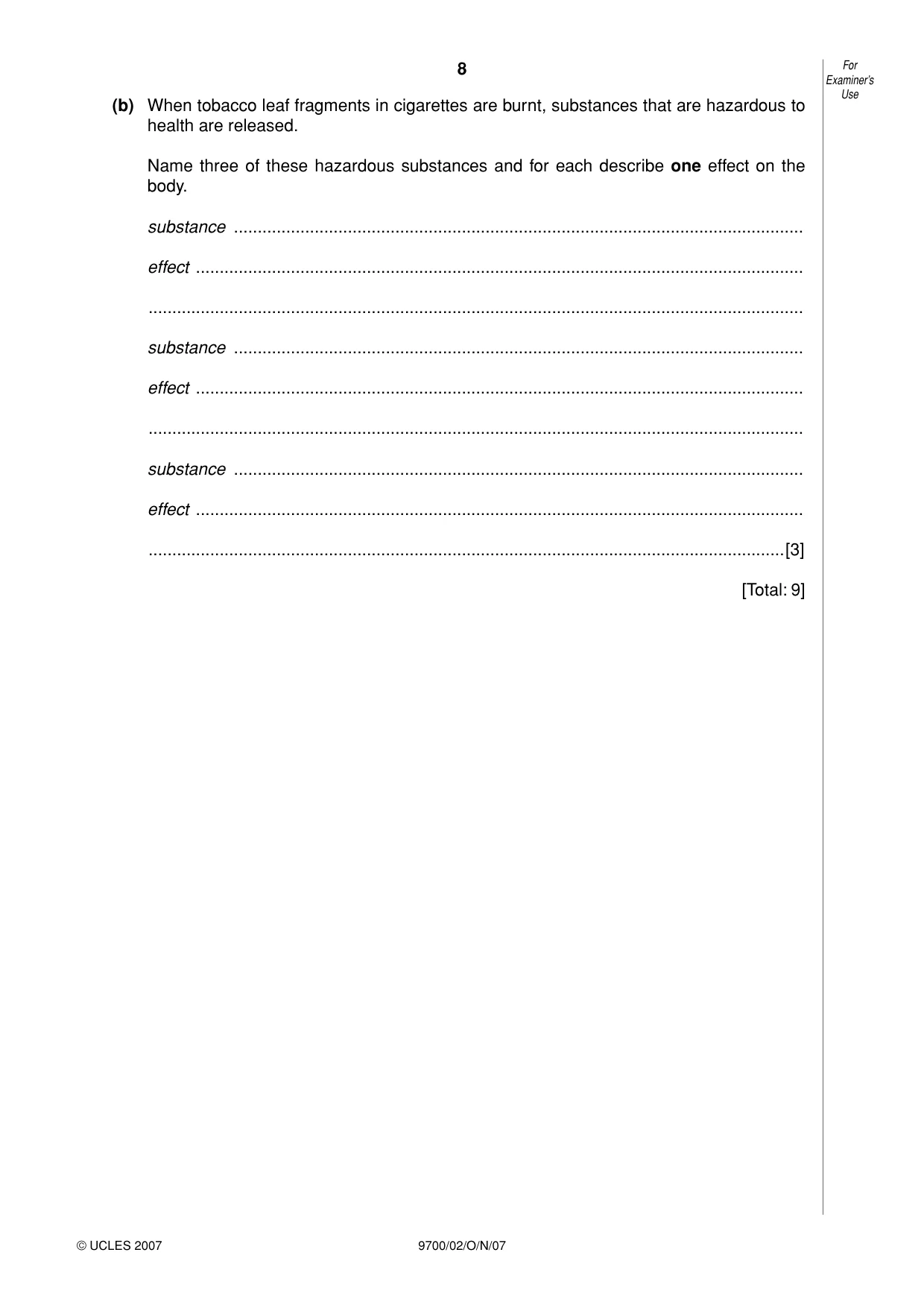 Cambridge A Level Biology 9700 2007 Oct/Nov Paper 2 · Variant 1 question paper, page 8 of 16