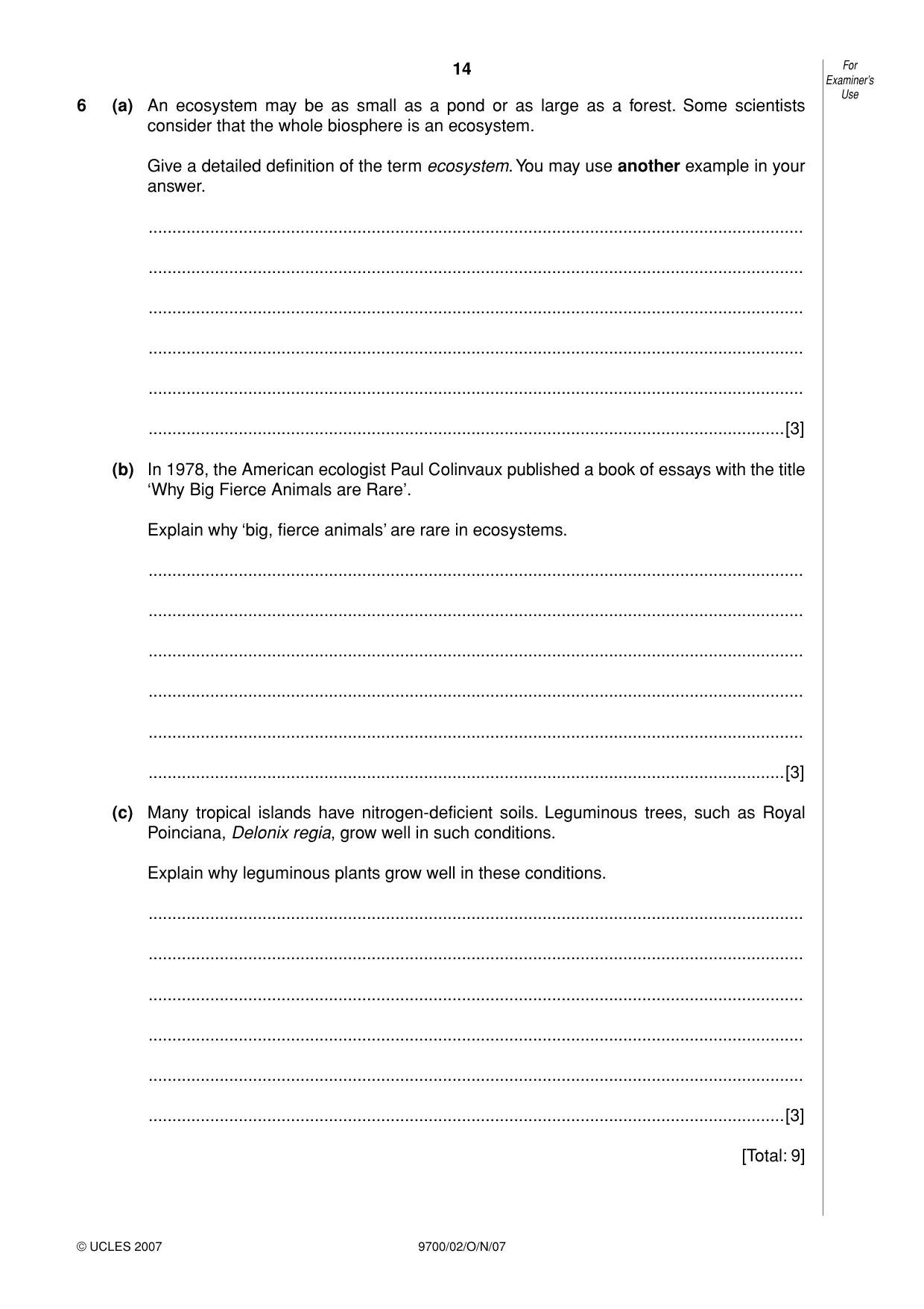 Cambridge A Level Biology 9700 2007 Oct/Nov Paper 2 · Variant 1 question paper, page 14 of 16