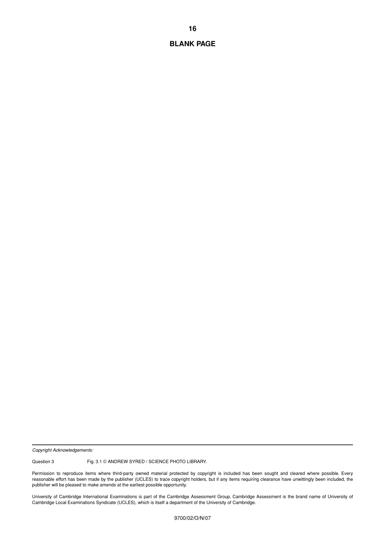 Cambridge A Level Biology 9700 2007 Oct/Nov Paper 2 · Variant 1 question paper, page 16 of 16