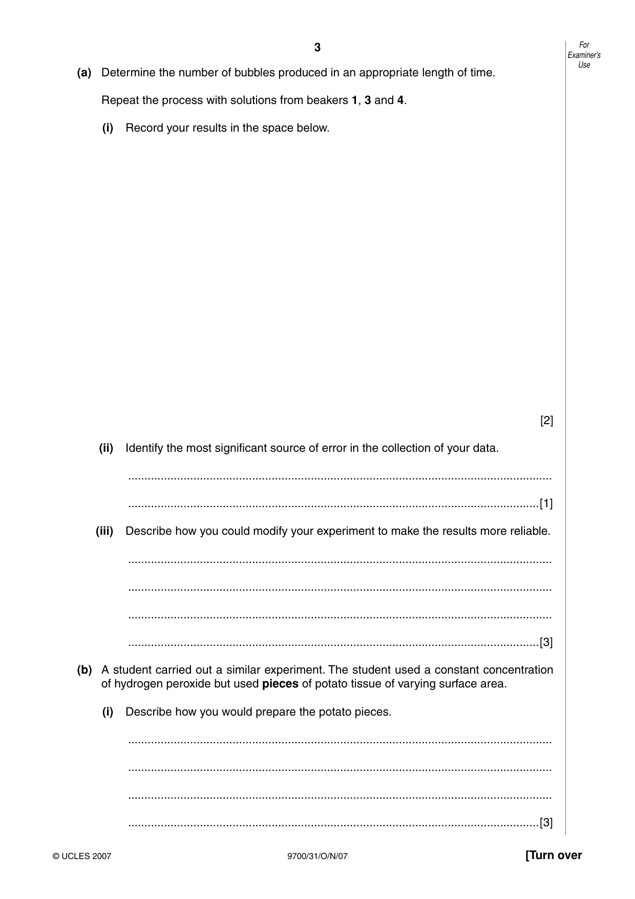 Cambridge A Level Biology 9700 2007 Oct/Nov Paper 3 · Variant 1 question paper, page 3 of 8