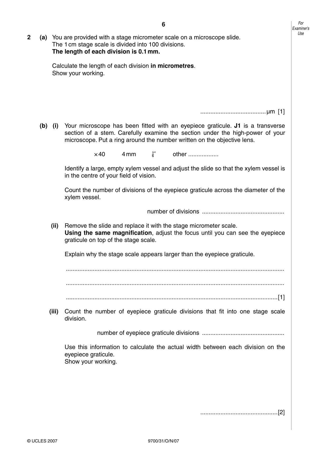 Cambridge A Level Biology 9700 2007 Oct/Nov Paper 3 · Variant 1 question paper, page 6 of 8