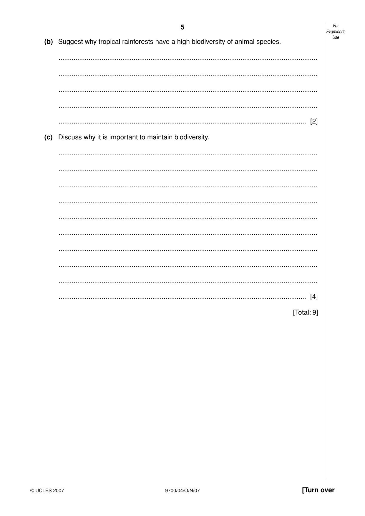 Cambridge A Level Biology 9700 2007 Oct/Nov Paper 4 · Variant 1 question paper, page 5 of 24