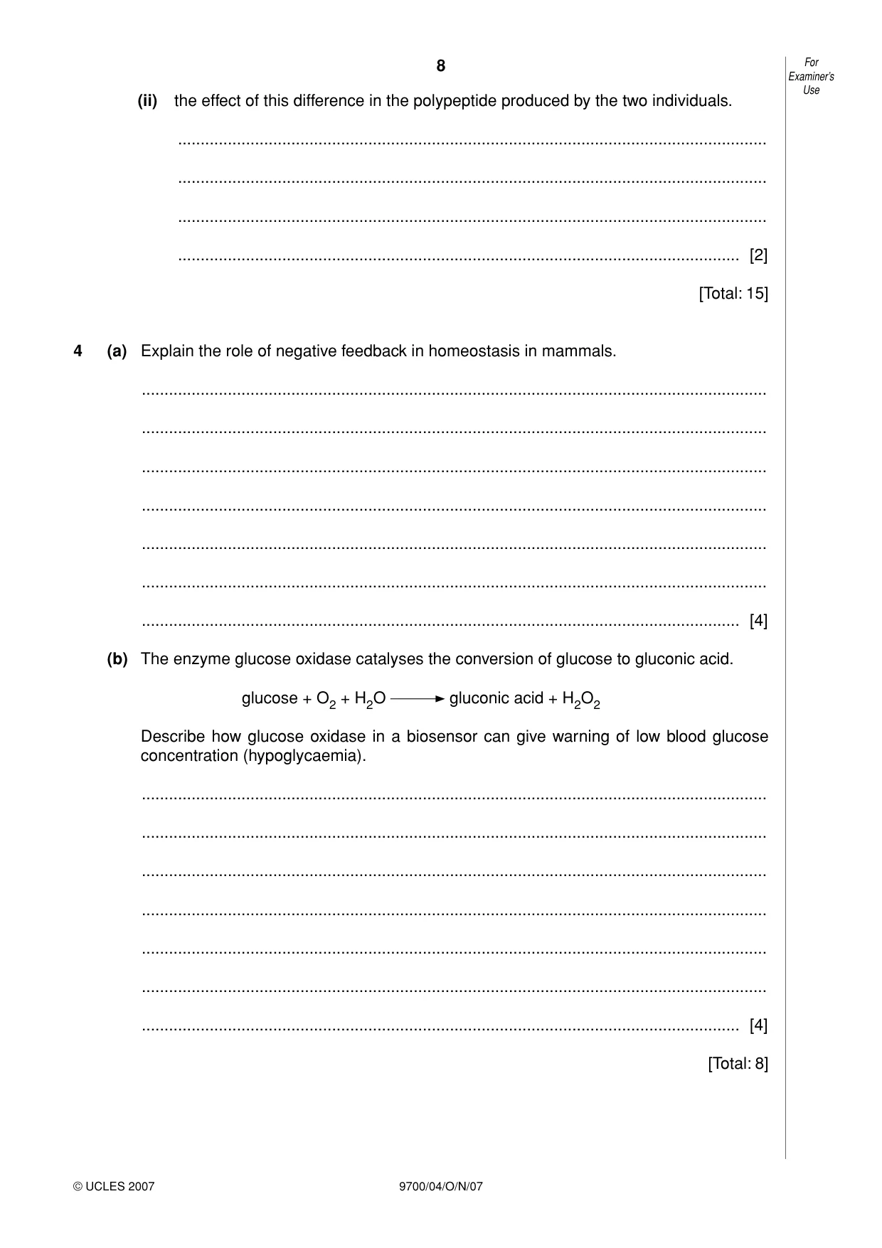 Cambridge A Level Biology 9700 2007 Oct/Nov Paper 4 · Variant 1 question paper, page 8 of 24