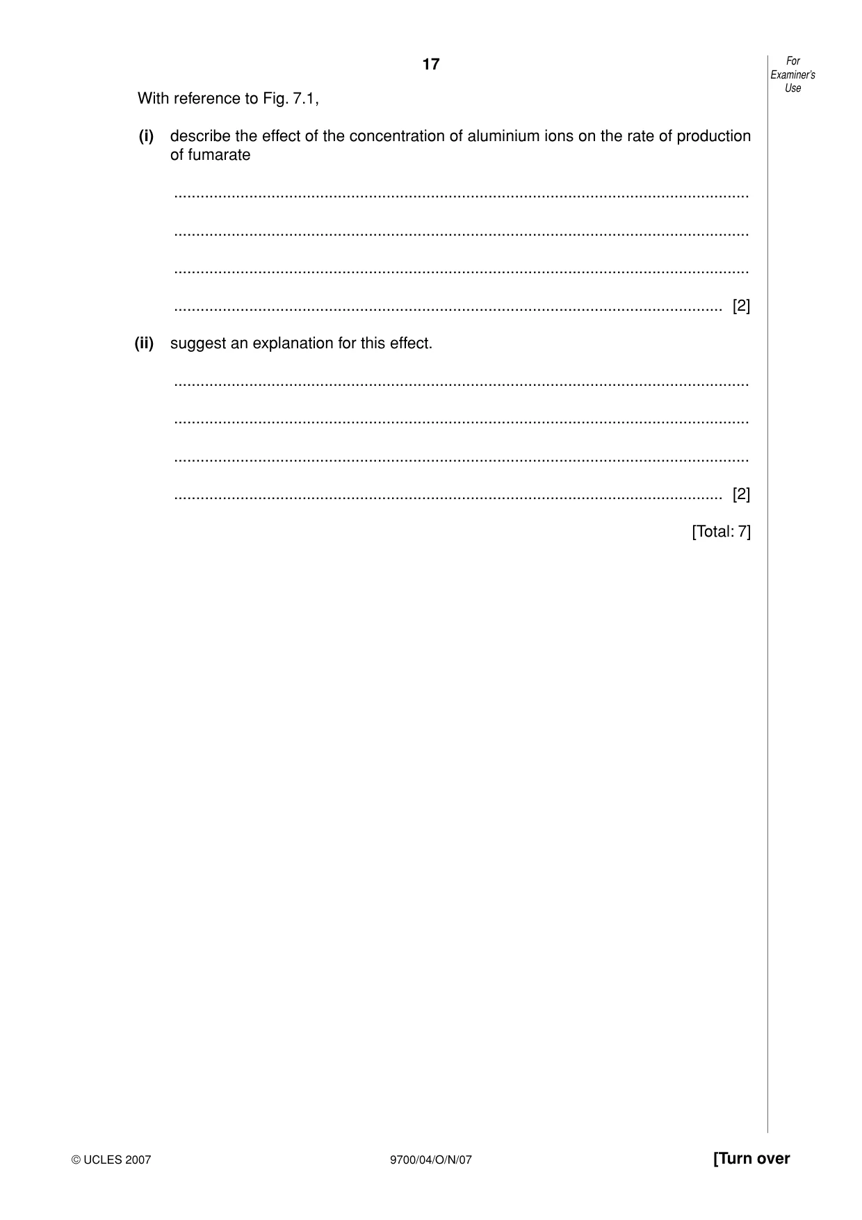 Cambridge A Level Biology 9700 2007 Oct/Nov Paper 4 · Variant 1 question paper, page 17 of 24