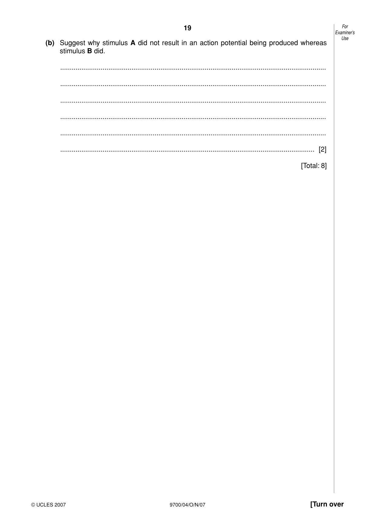 Cambridge A Level Biology 9700 2007 Oct/Nov Paper 4 · Variant 1 question paper, page 19 of 24