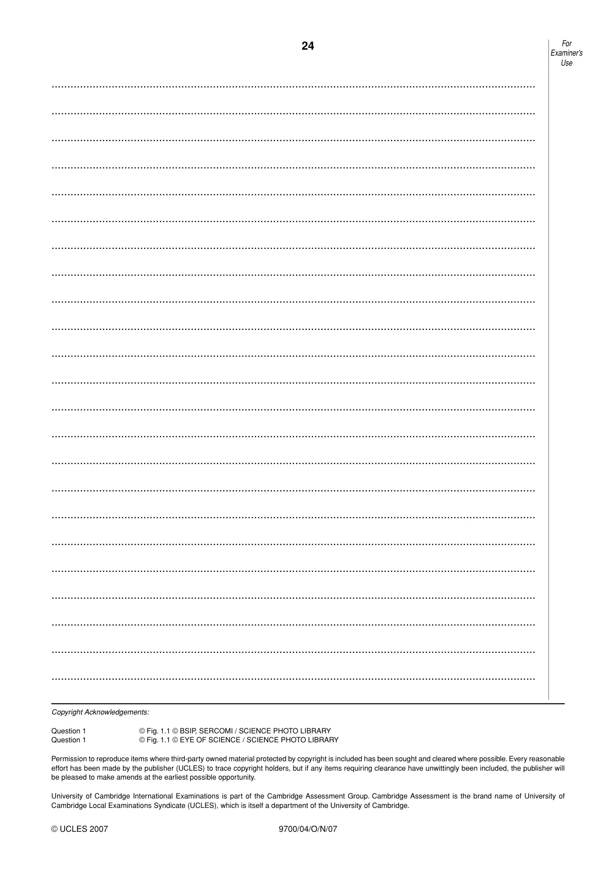 Cambridge A Level Biology 9700 2007 Oct/Nov Paper 4 · Variant 1 question paper, page 24 of 24