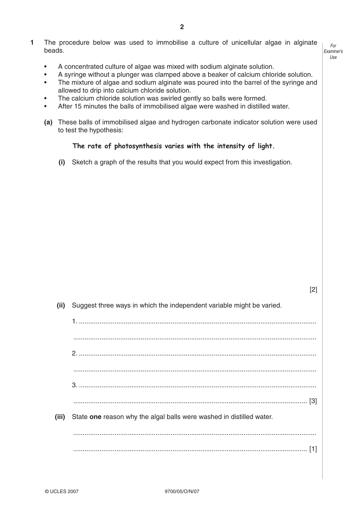 Cambridge A Level Biology 9700 2007 Oct/Nov Paper 5 · Variant 1 question paper, page 2 of 8
