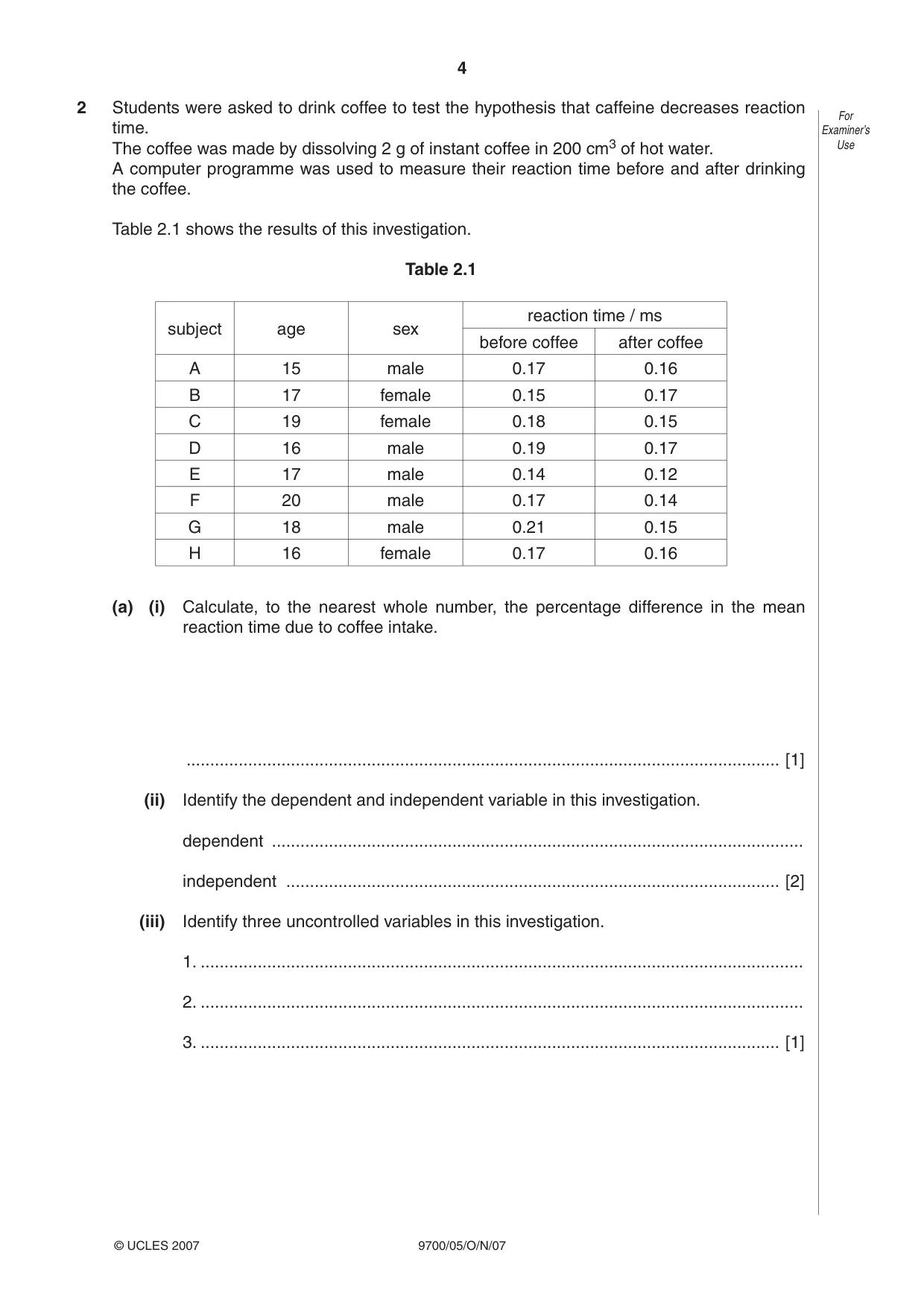 Cambridge A Level Biology 9700 2007 Oct/Nov Paper 5 · Variant 1 question paper, page 4 of 8
