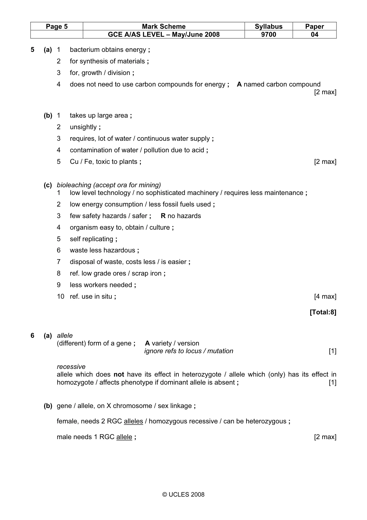Mark scheme, page 5 of 9
