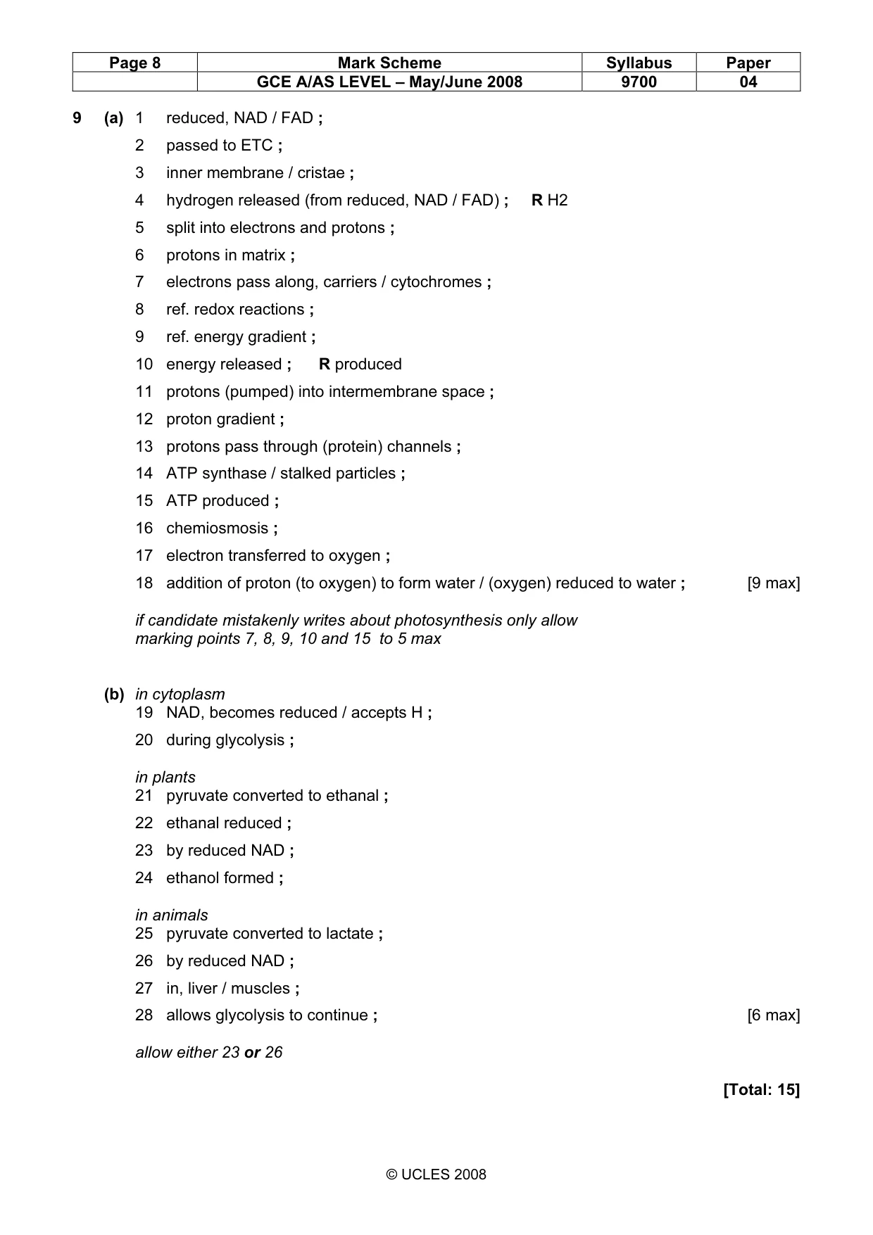 Mark scheme, page 8 of 9