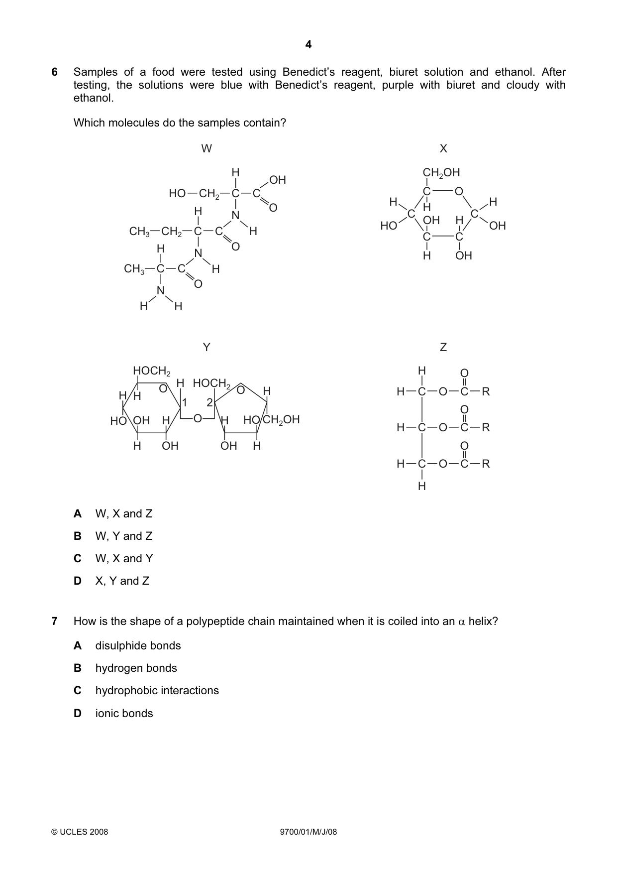 Cambridge A Level Biology 9700 2008 May/June Paper 1 · Variant 1 question paper, page 4 of 20
