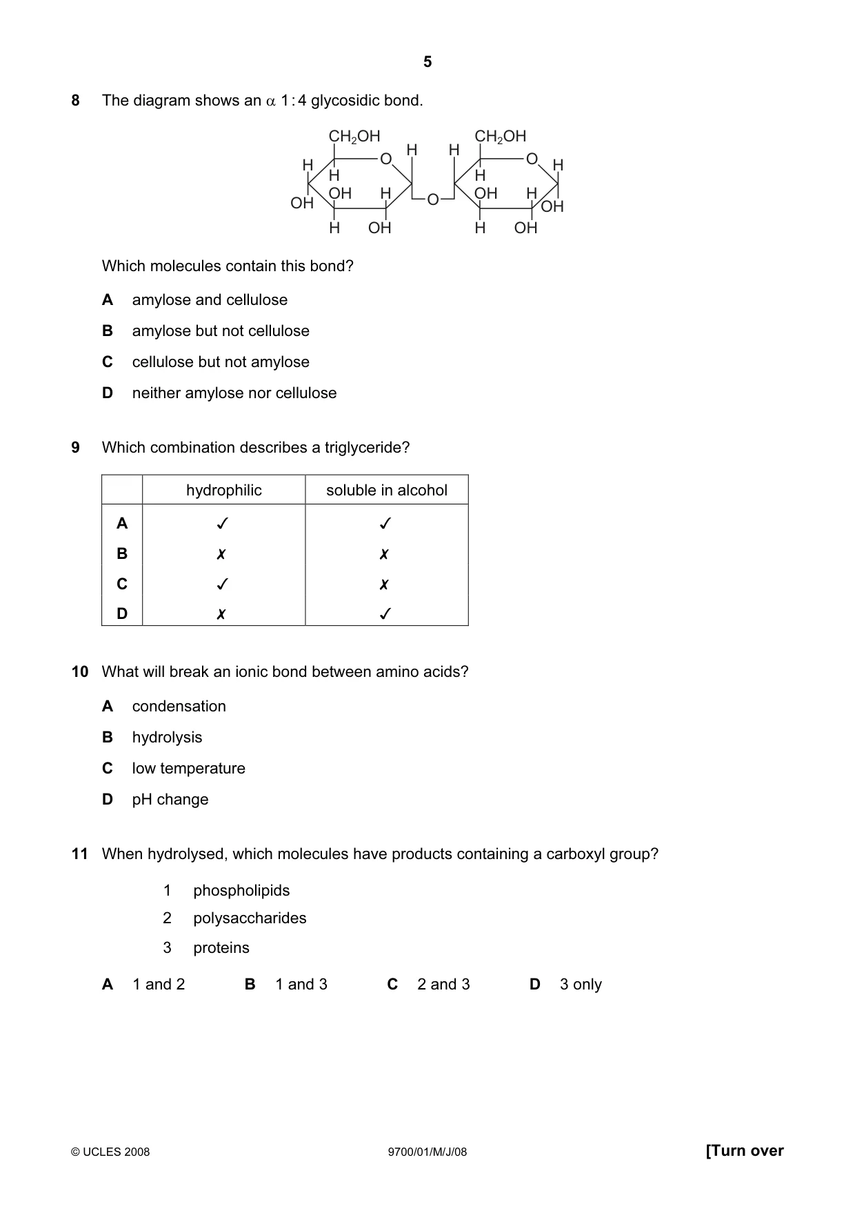 Cambridge A Level Biology 9700 2008 May/June Paper 1 · Variant 1 question paper, page 5 of 20