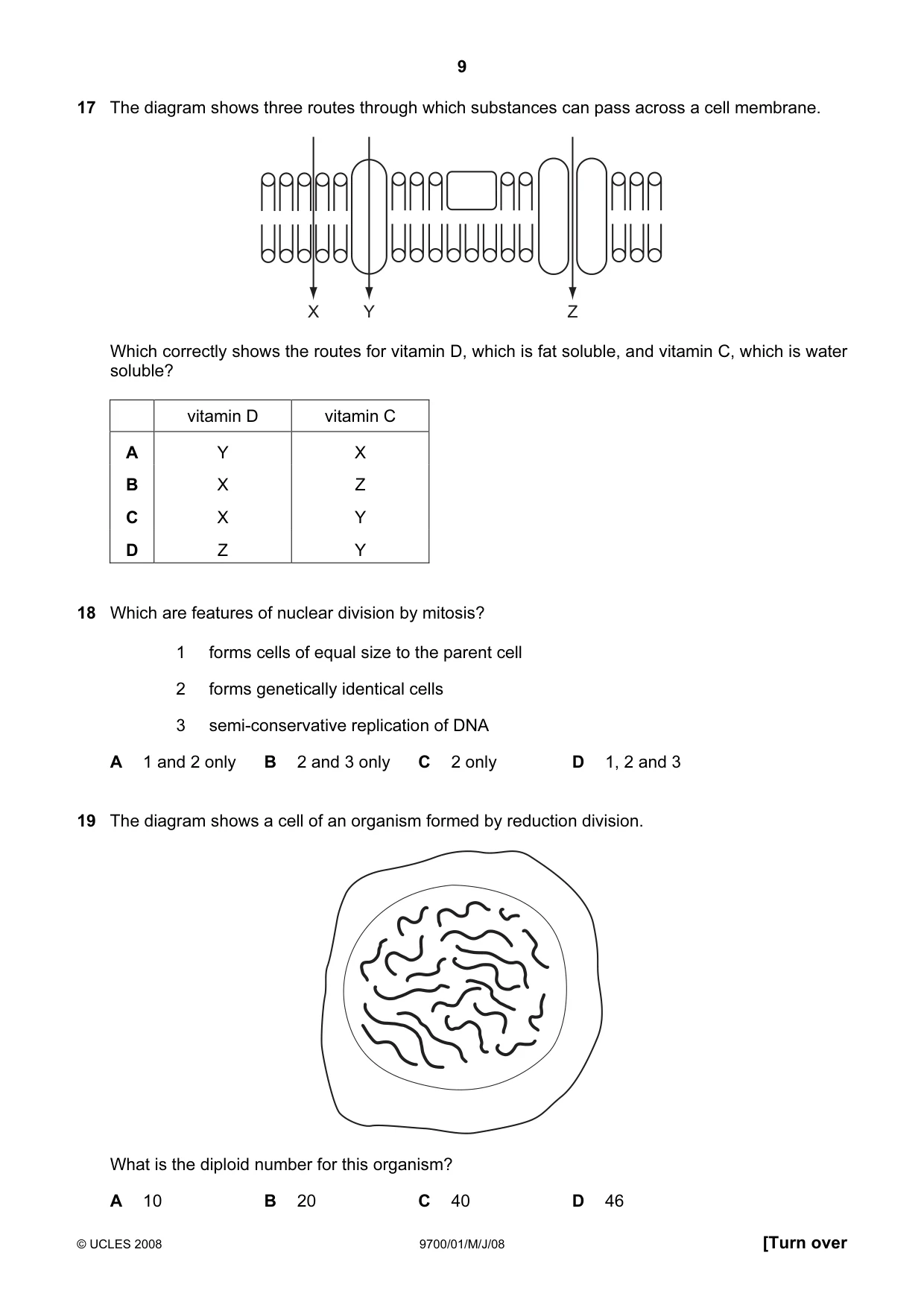 Cambridge A Level Biology 9700 2008 May/June Paper 1 · Variant 1 question paper, page 9 of 20