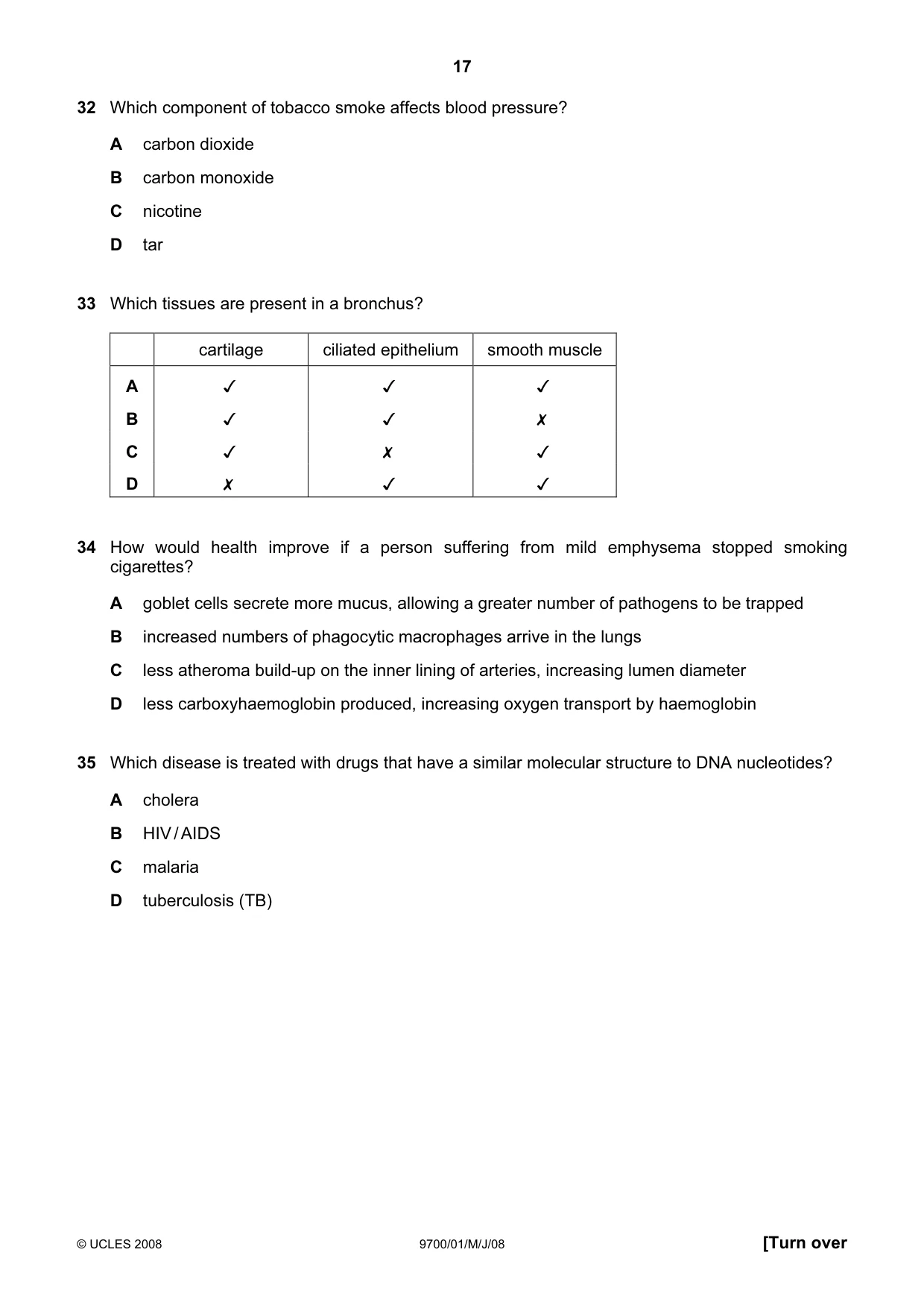 Cambridge A Level Biology 9700 2008 May/June Paper 1 · Variant 1 question paper, page 17 of 20