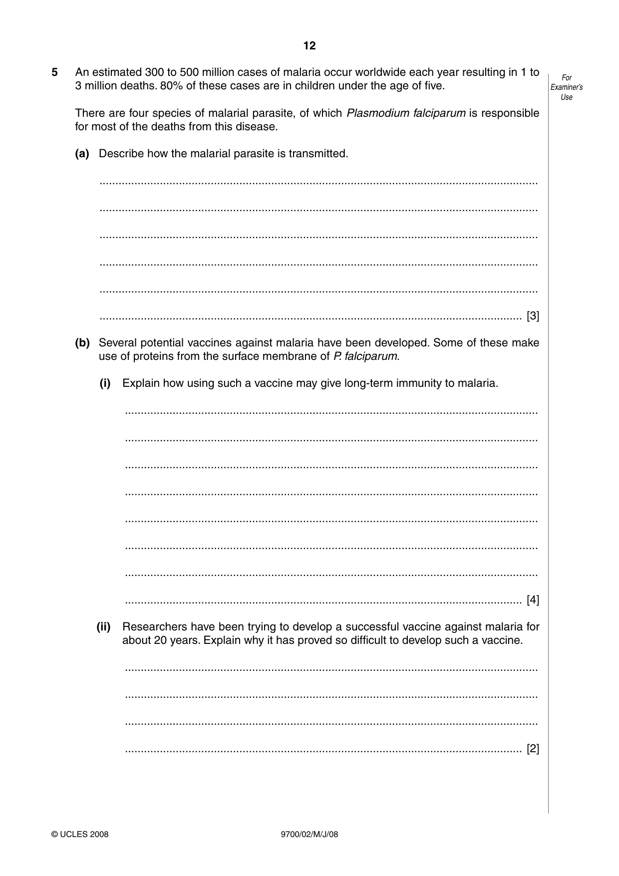 Cambridge A Level Biology 9700 2008 May/June Paper 2 · Variant 1 question paper, page 12 of 16