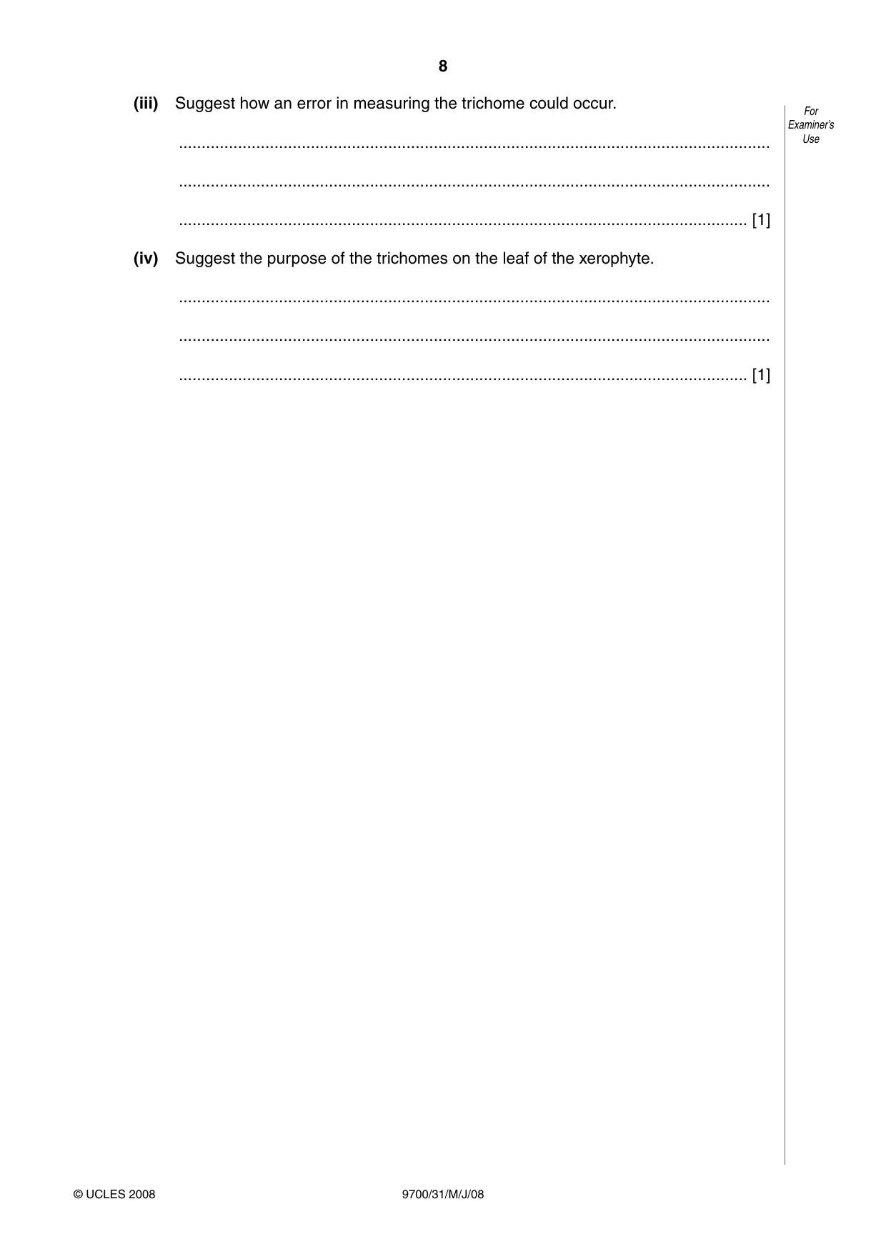 Cambridge A Level Biology 9700 2008 May/June Paper 3 · Variant 1 question paper, page 8 of 12
