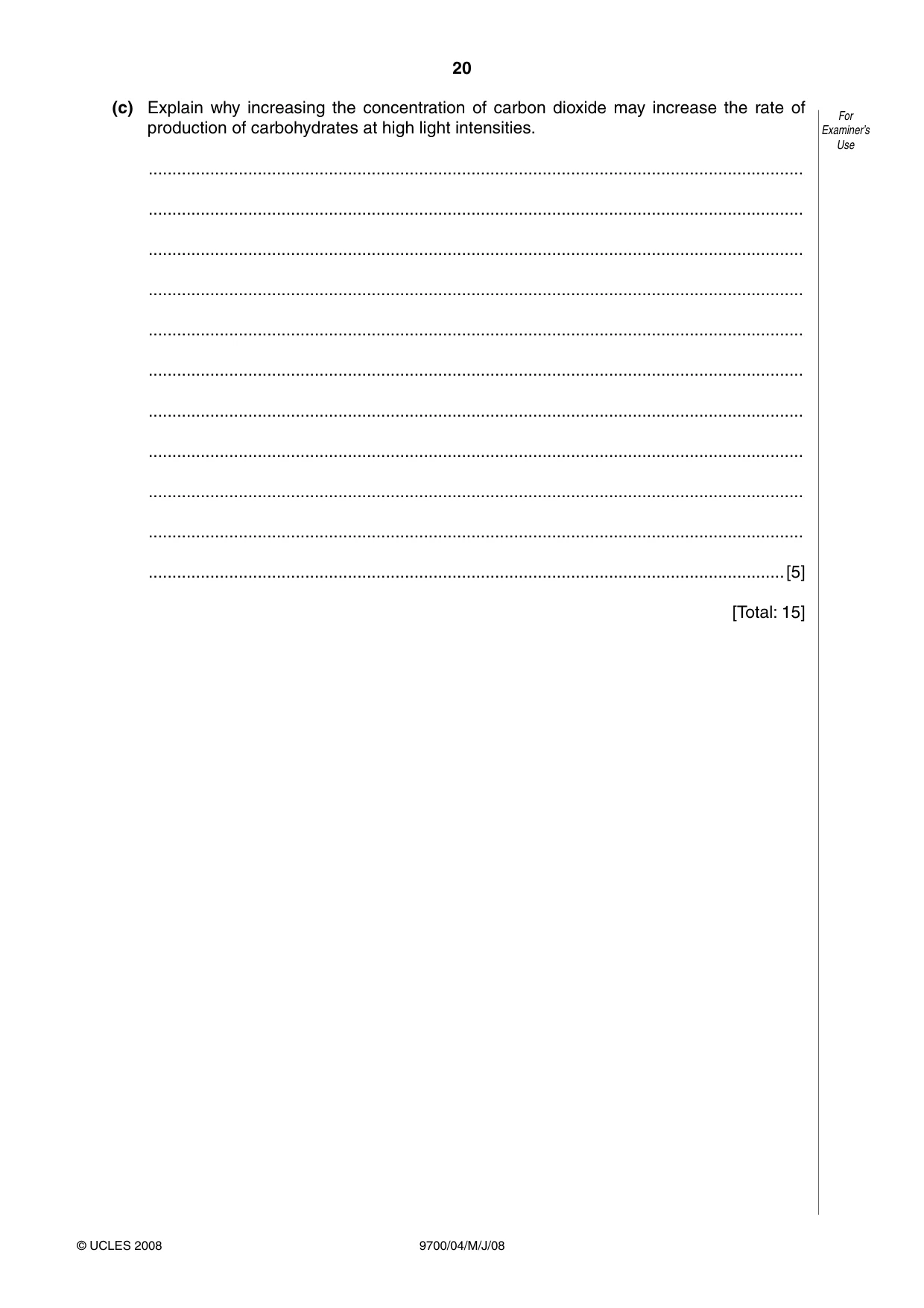 Cambridge A Level Biology 9700 2008 May/June Paper 4 · Variant 1 question paper, page 20 of 28
