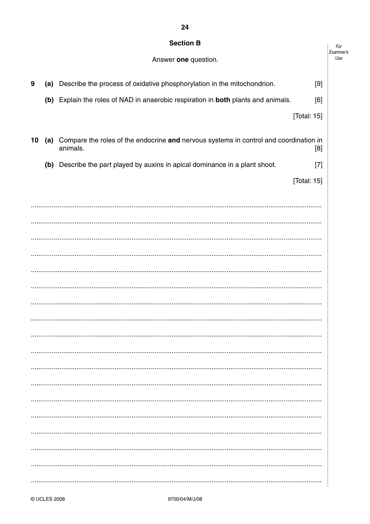 Cambridge A Level Biology 9700 2008 May/June Paper 4 · Variant 1 question paper, page 24 of 28