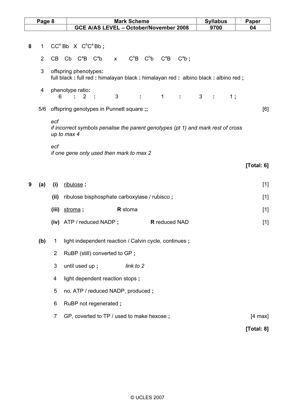 Mark scheme, page 8 of 11