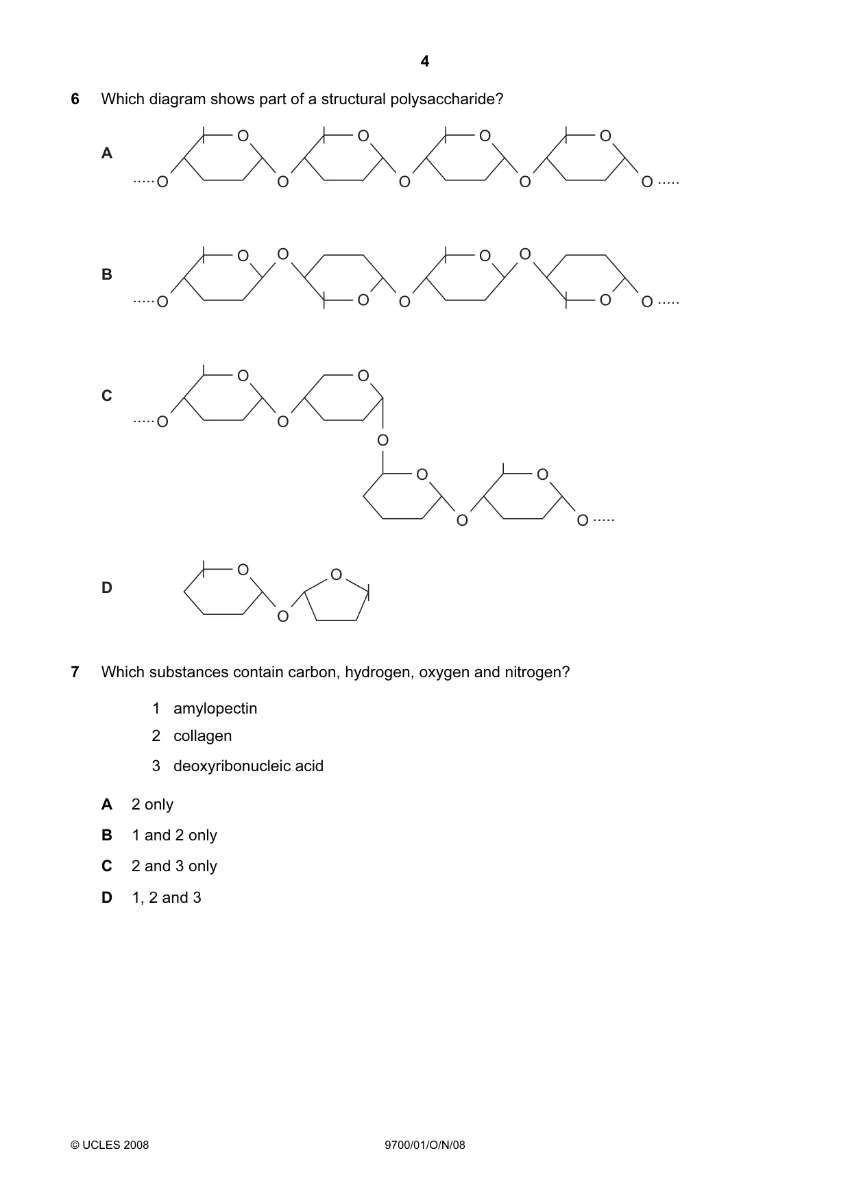 Cambridge A Level Biology 9700 2008 Oct/Nov Paper 1 · Variant 1 question paper, page 4 of 20