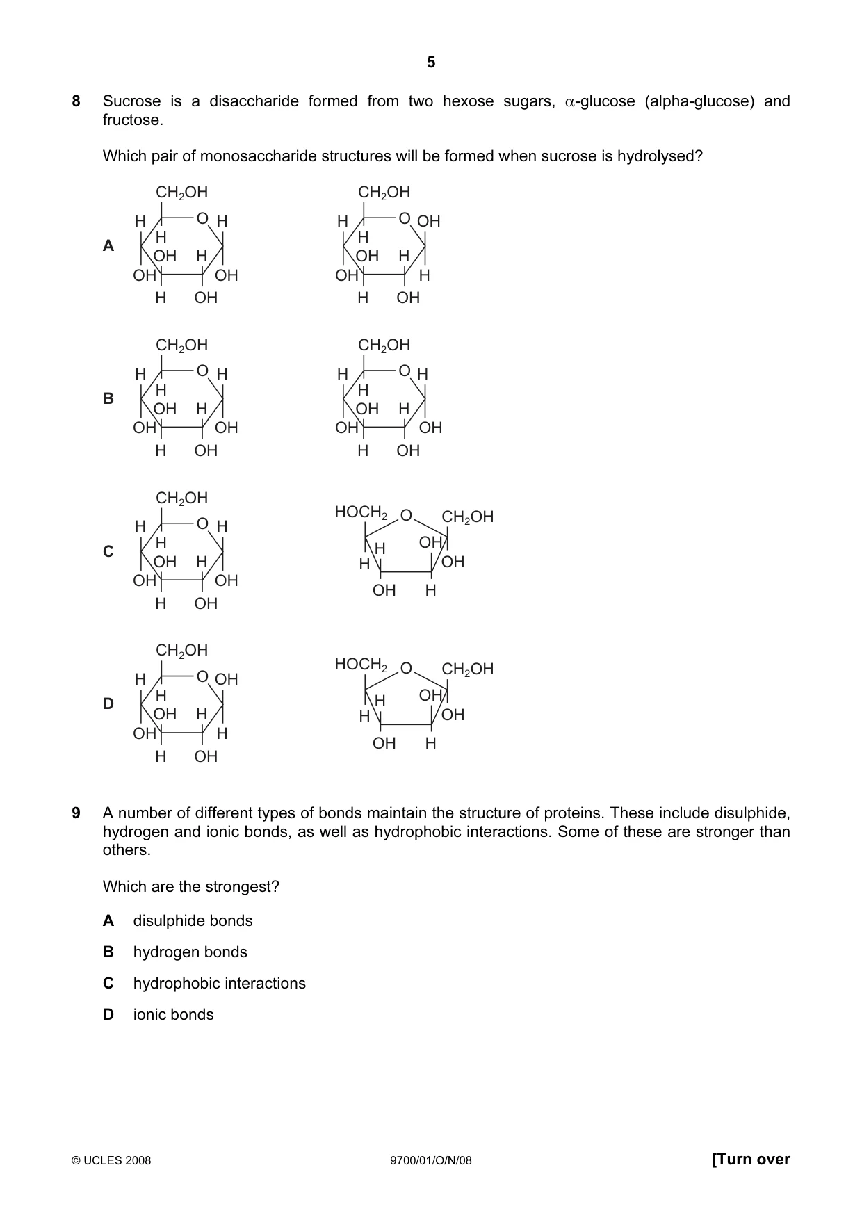 Cambridge A Level Biology 9700 2008 Oct/Nov Paper 1 · Variant 1 question paper, page 5 of 20