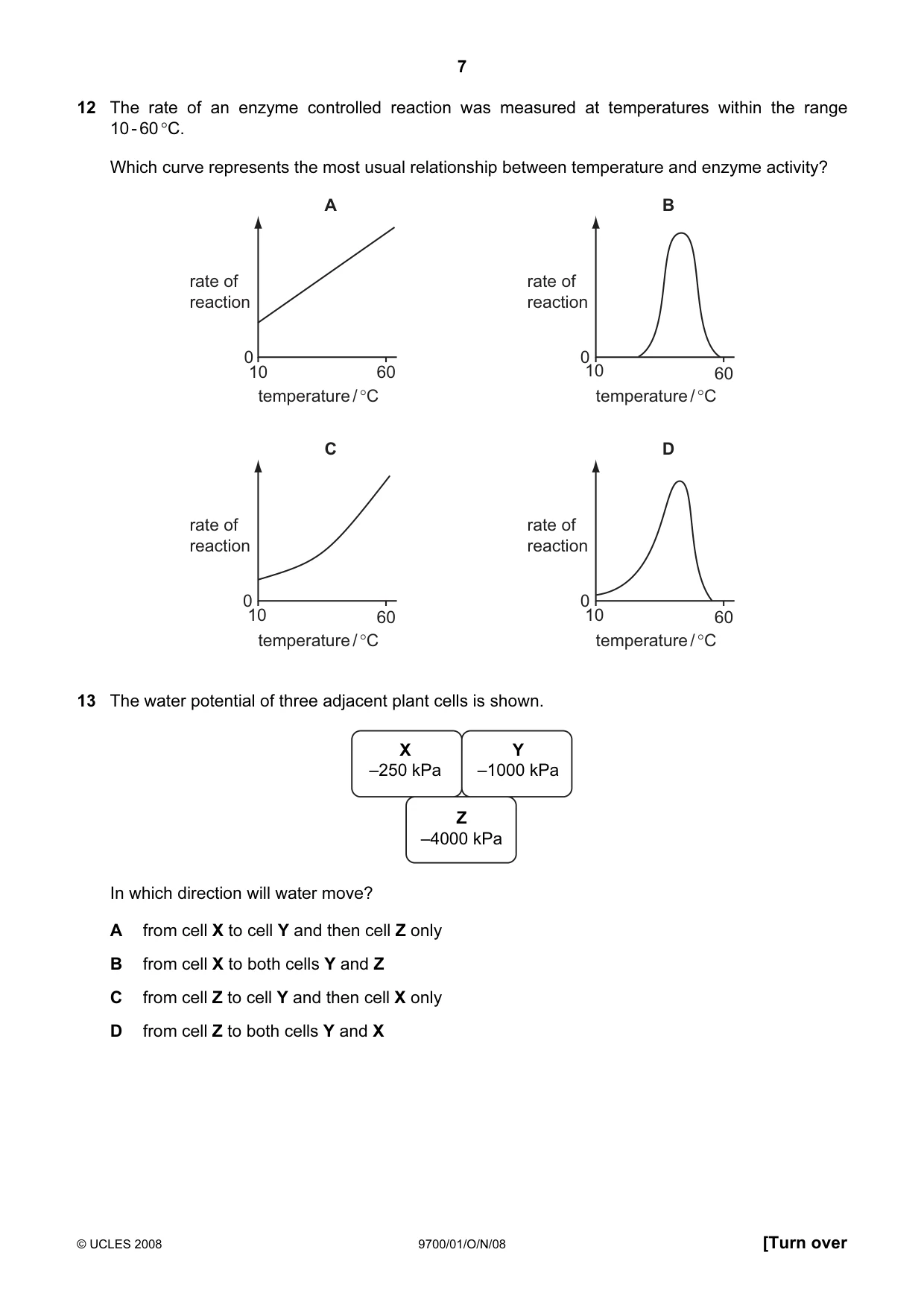 Cambridge A Level Biology 9700 2008 Oct/Nov Paper 1 · Variant 1 question paper, page 7 of 20