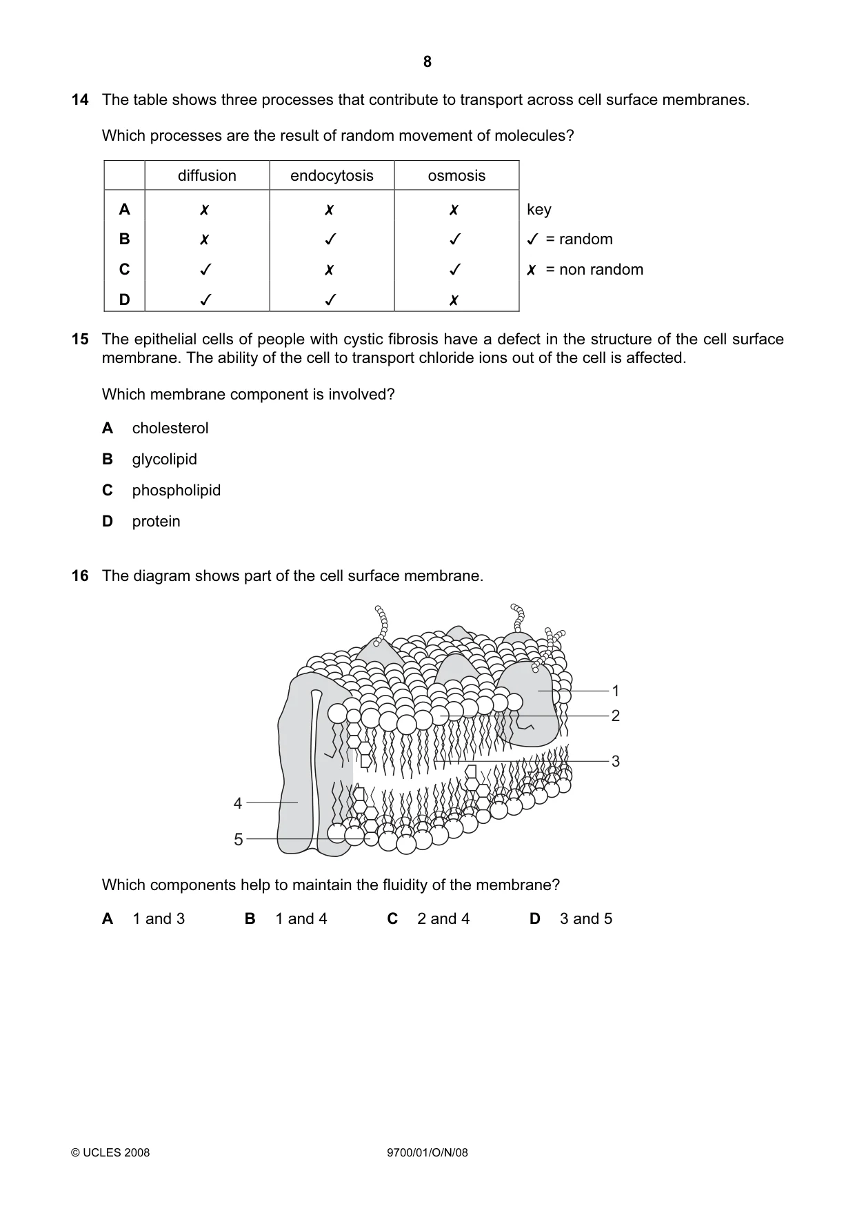 Cambridge A Level Biology 9700 2008 Oct/Nov Paper 1 · Variant 1 question paper, page 8 of 20