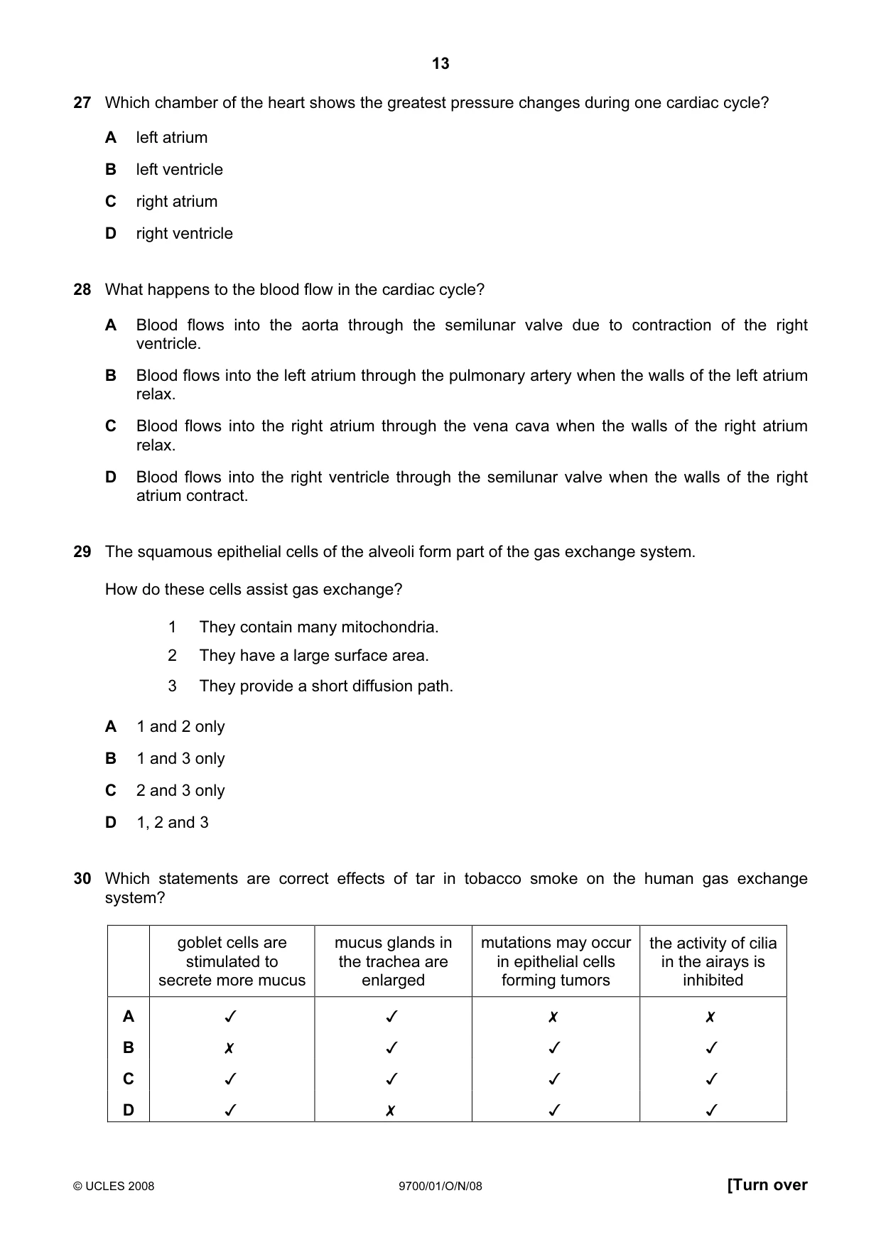 Cambridge A Level Biology 9700 2008 Oct/Nov Paper 1 · Variant 1 question paper, page 13 of 20
