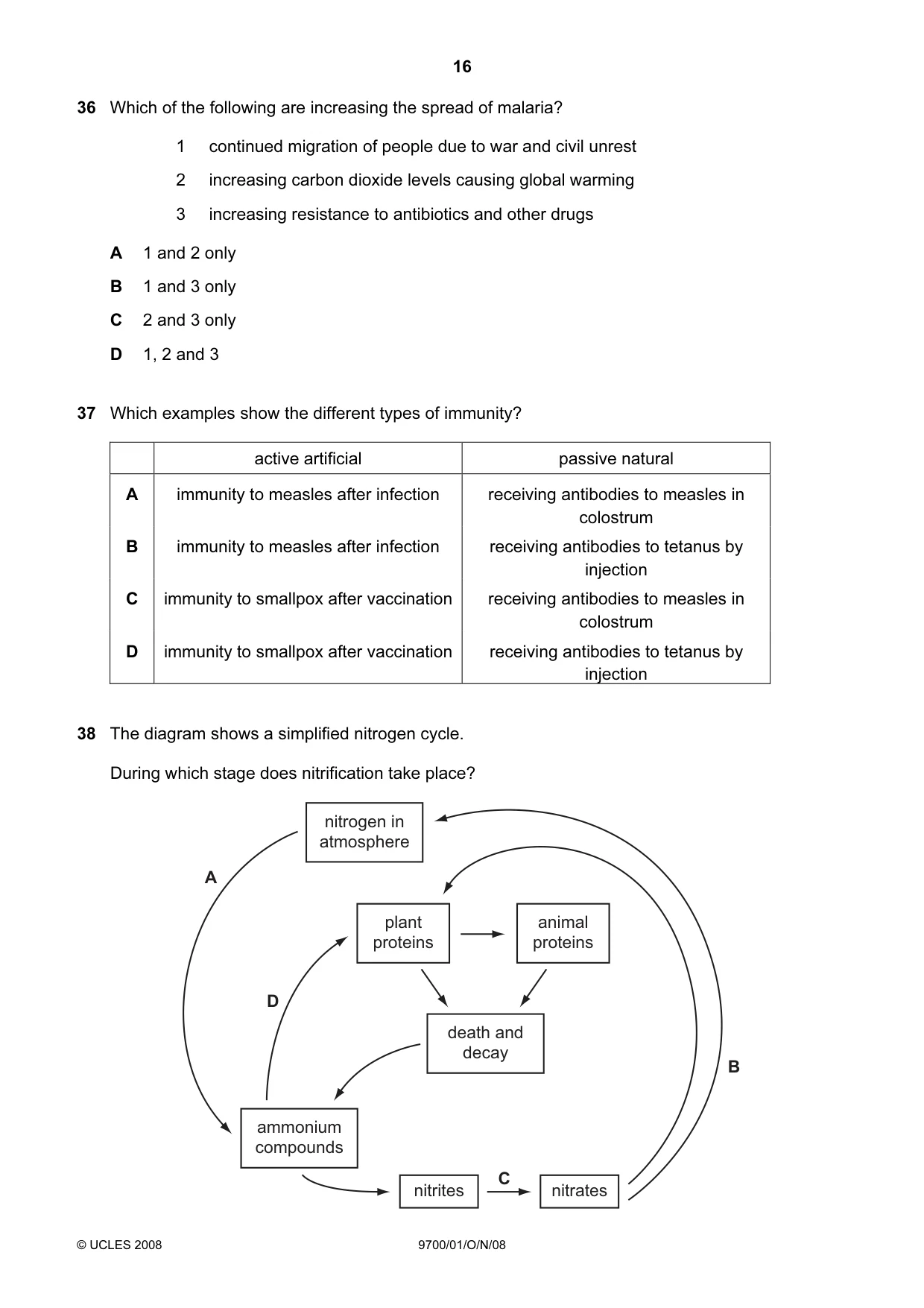 Cambridge A Level Biology 9700 2008 Oct/Nov Paper 1 · Variant 1 question paper, page 16 of 20