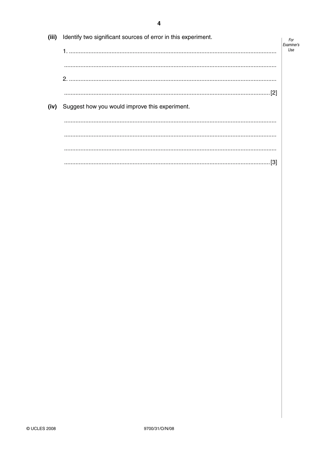 Cambridge A Level Biology 9700 2008 Oct/Nov Paper 3 · Variant 1 question paper, page 4 of 12