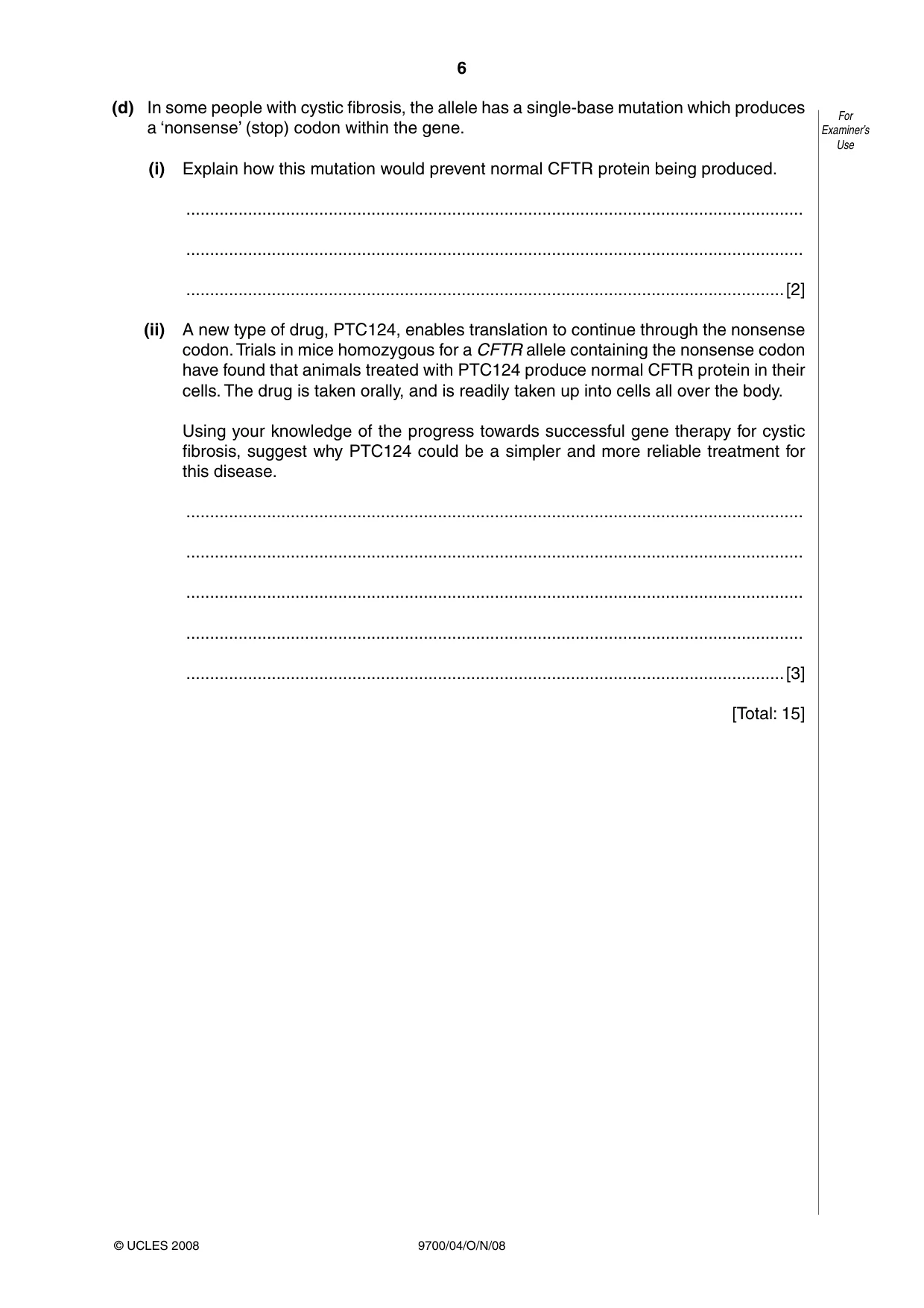 Cambridge A Level Biology 9700 2008 Oct/Nov Paper 4 · Variant 1 question paper, page 6 of 24