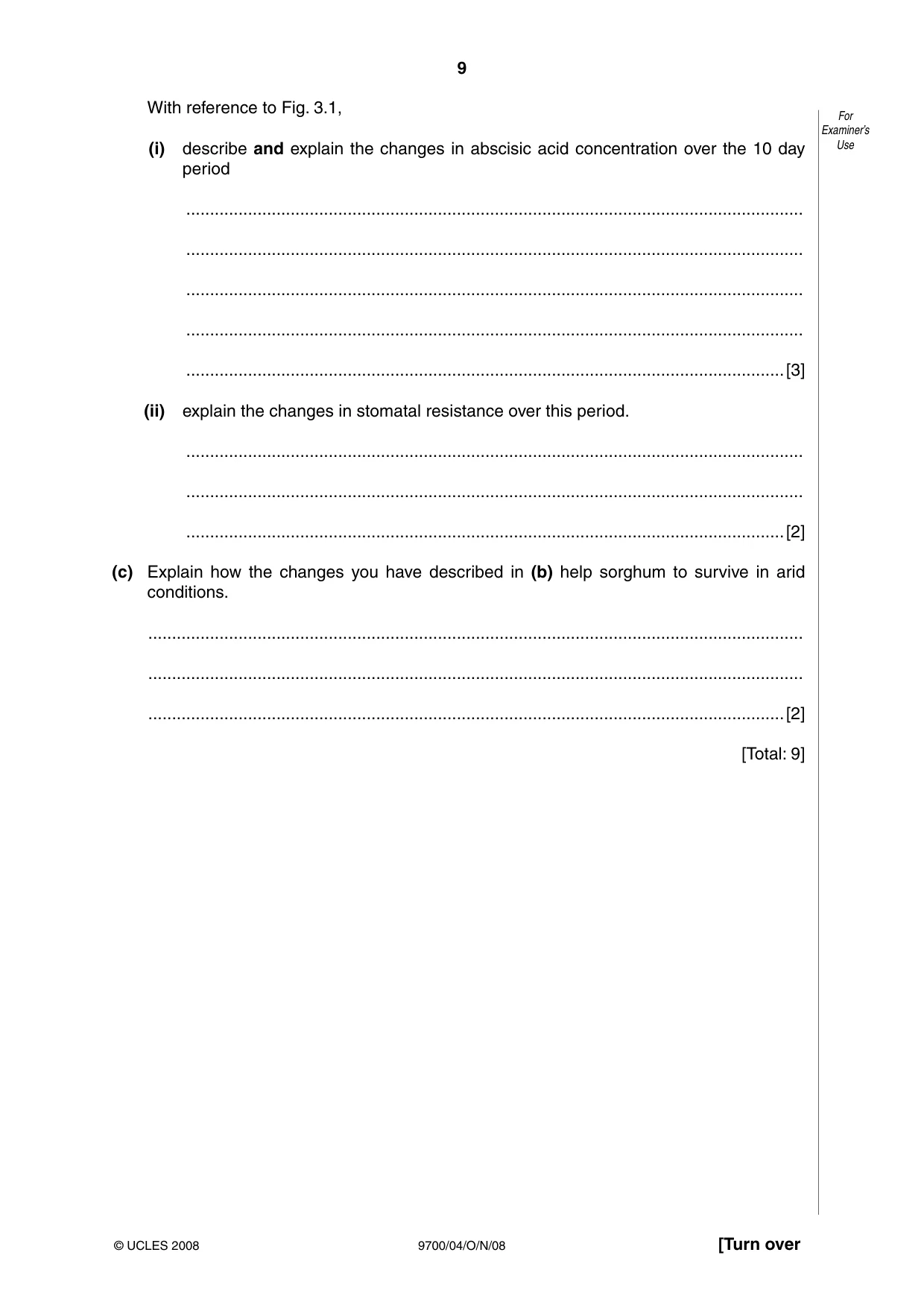 Cambridge A Level Biology 9700 2008 Oct/Nov Paper 4 · Variant 1 question paper, page 9 of 24