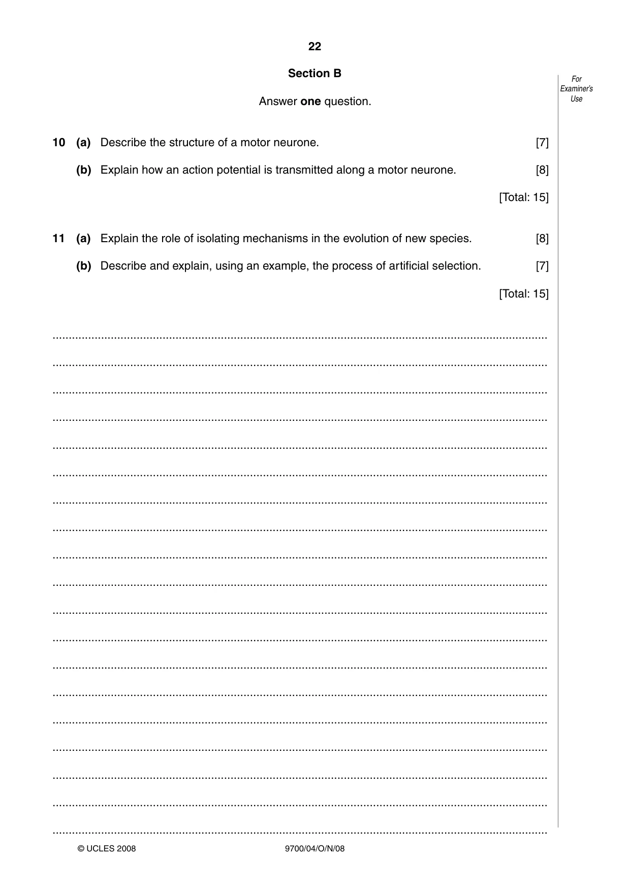 Cambridge A Level Biology 9700 2008 Oct/Nov Paper 4 · Variant 1 question paper, page 22 of 24