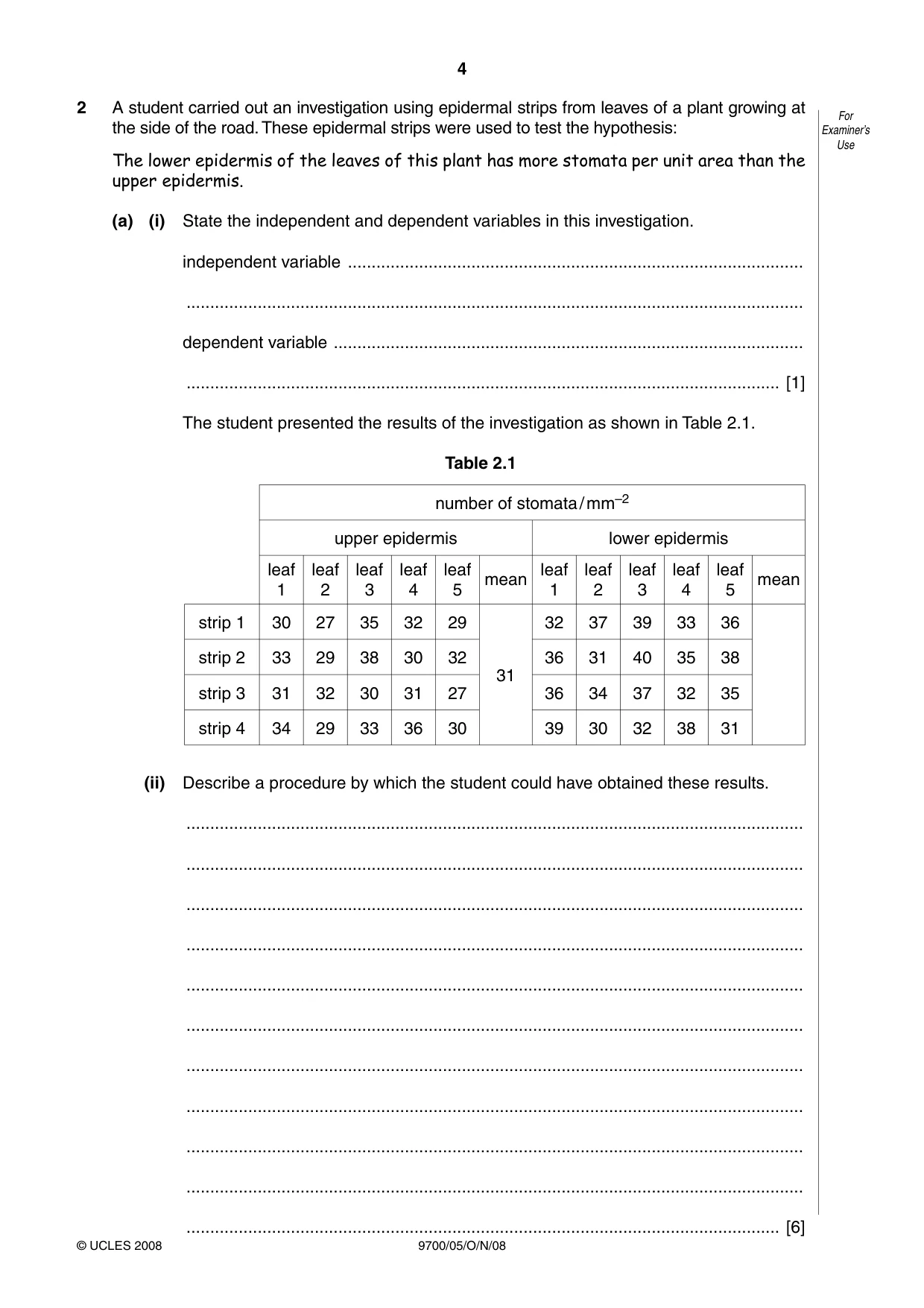 Cambridge A Level Biology 9700 2008 Oct/Nov Paper 5 · Variant 1 question paper, page 4 of 12