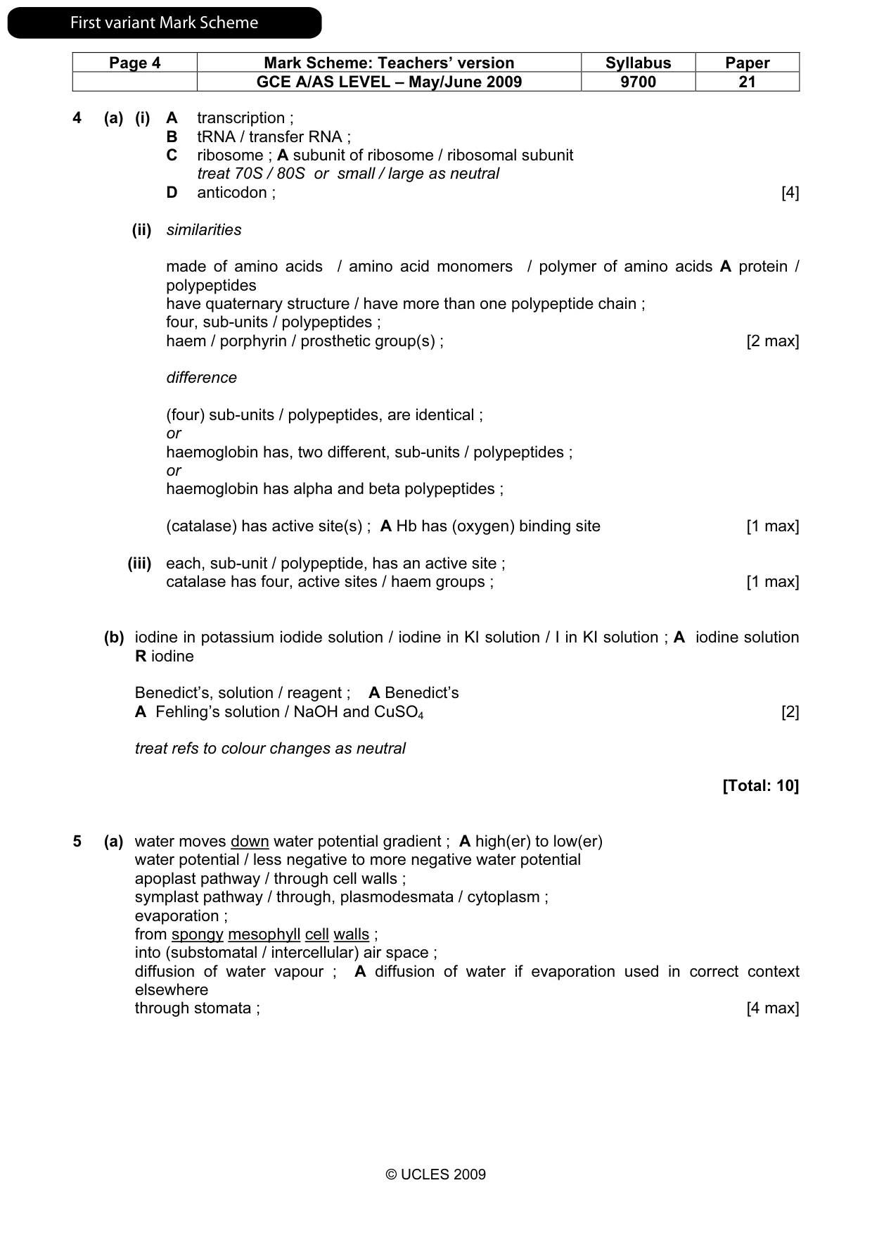 Mark scheme, page 5 of 13