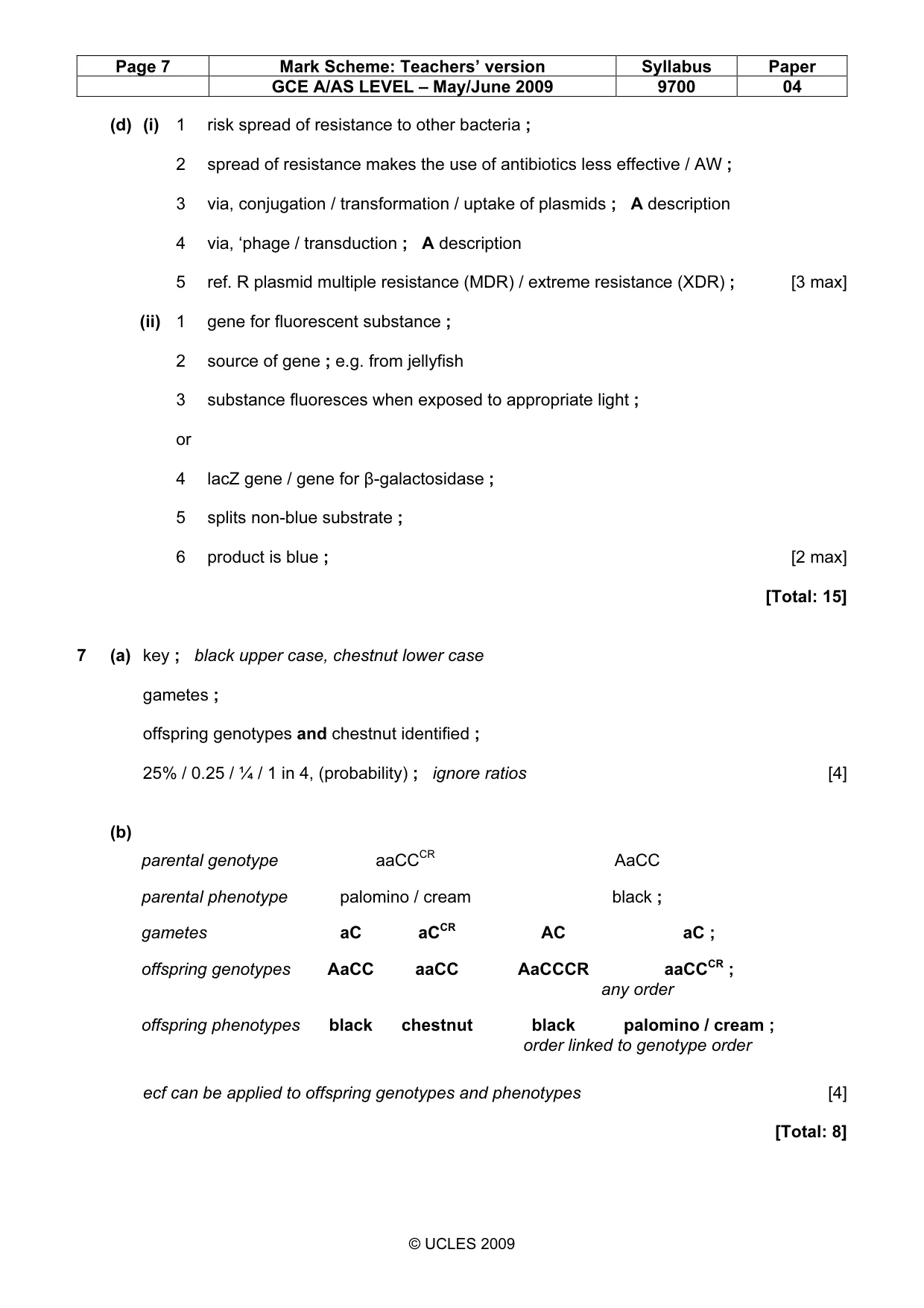 Mark scheme, page 7 of 11