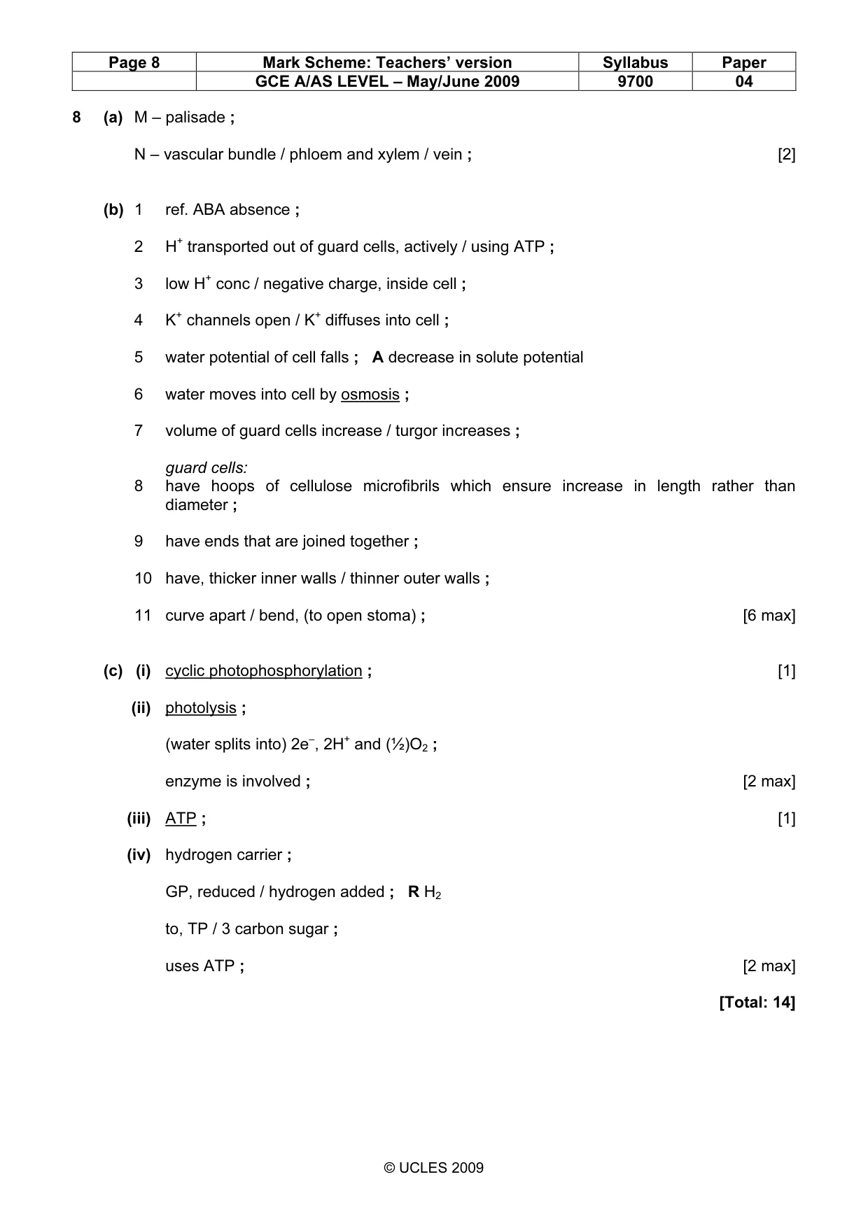 Mark scheme, page 8 of 11